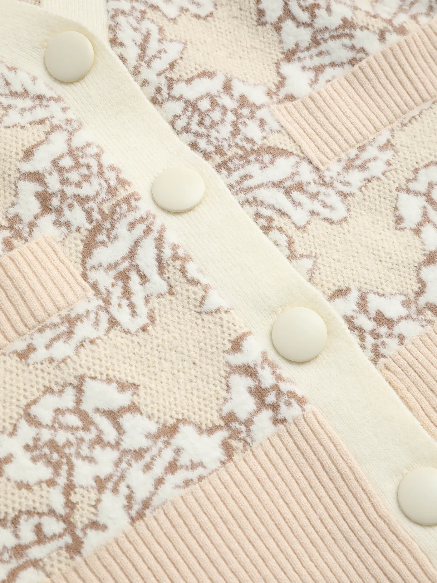 Wool-blend Floral Pattern Button Up Knit Cardigan