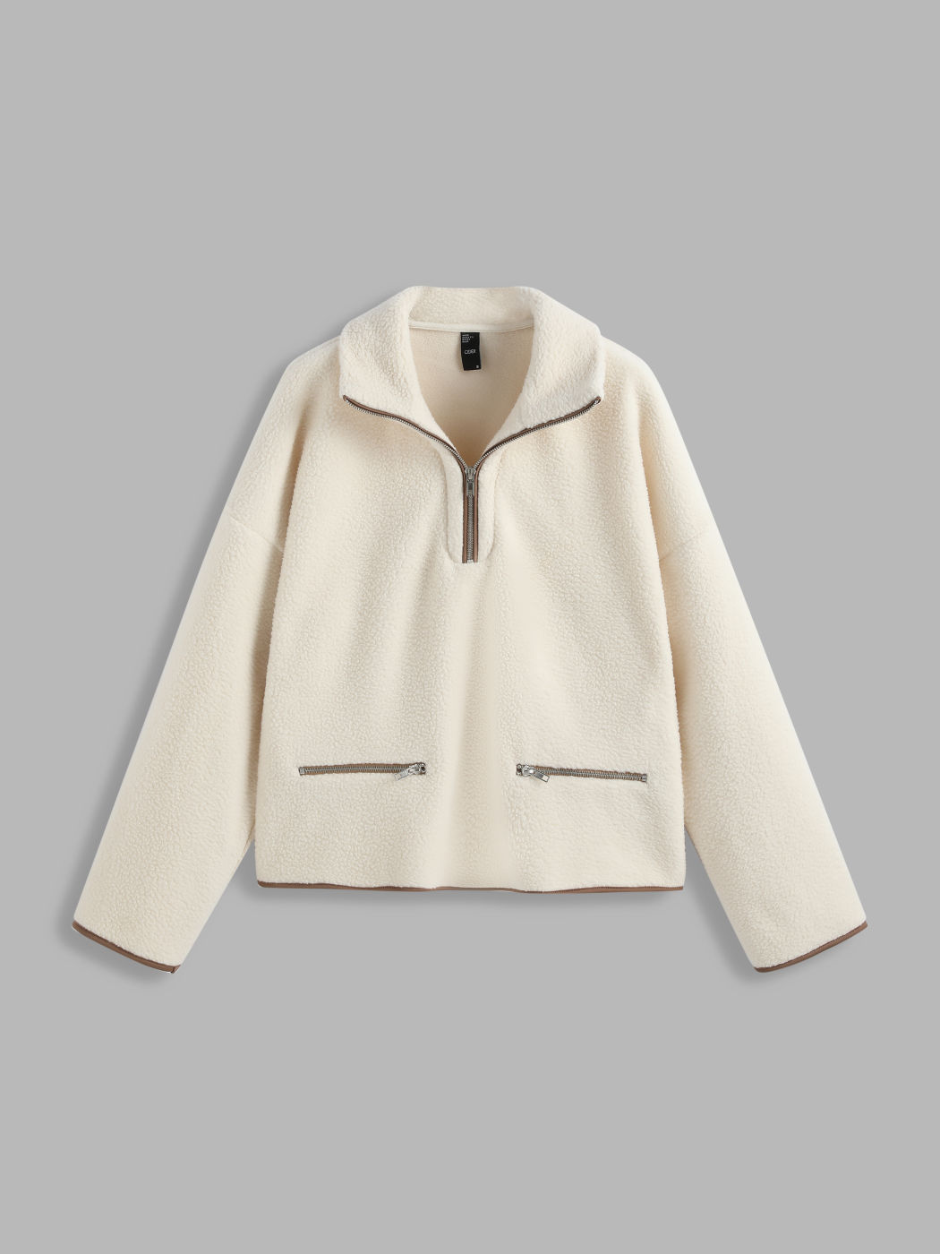 Übergroße Jacke mit solidem Fleece-Kragen und Reißverschluss