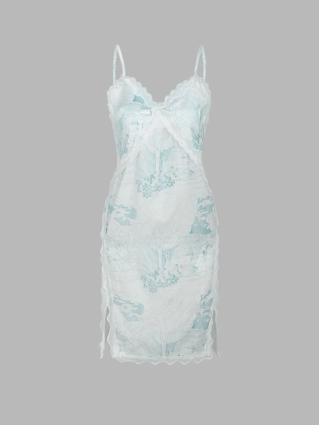 Satin Lace Trim Cami Lounge Dress For Home