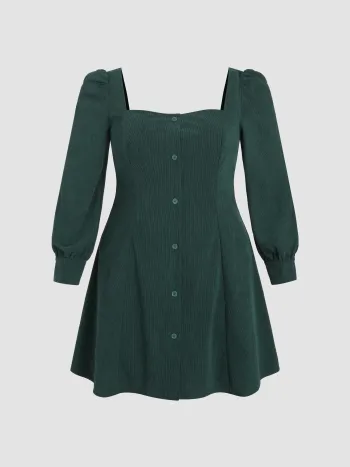 Einfarbiges Knopfshirt-Kurzkleid Kurve & Plus