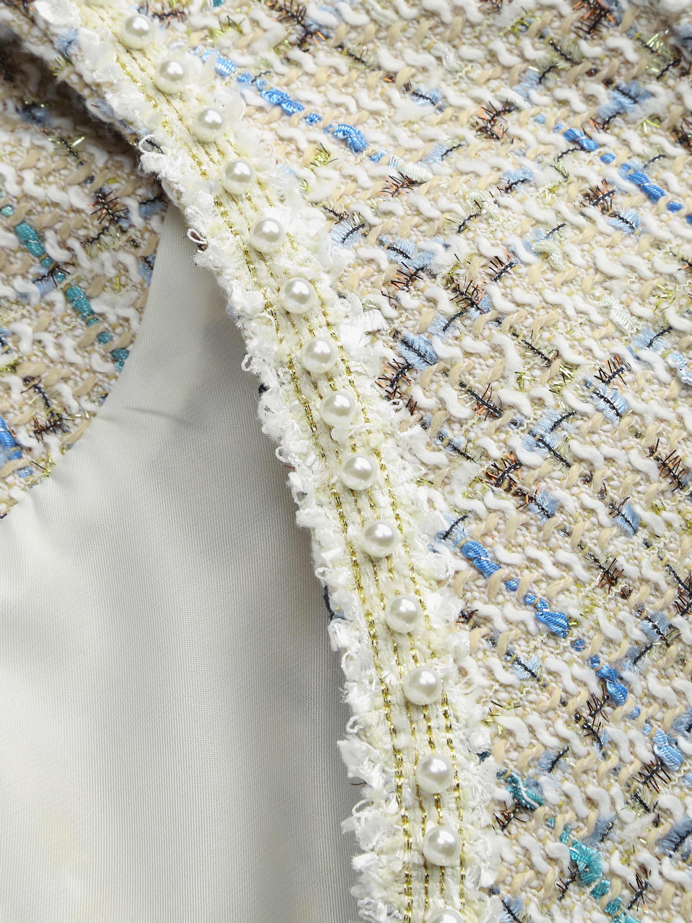 Tweed Lace Up Long Sleeve Crop Jacket For School Coffee Shop