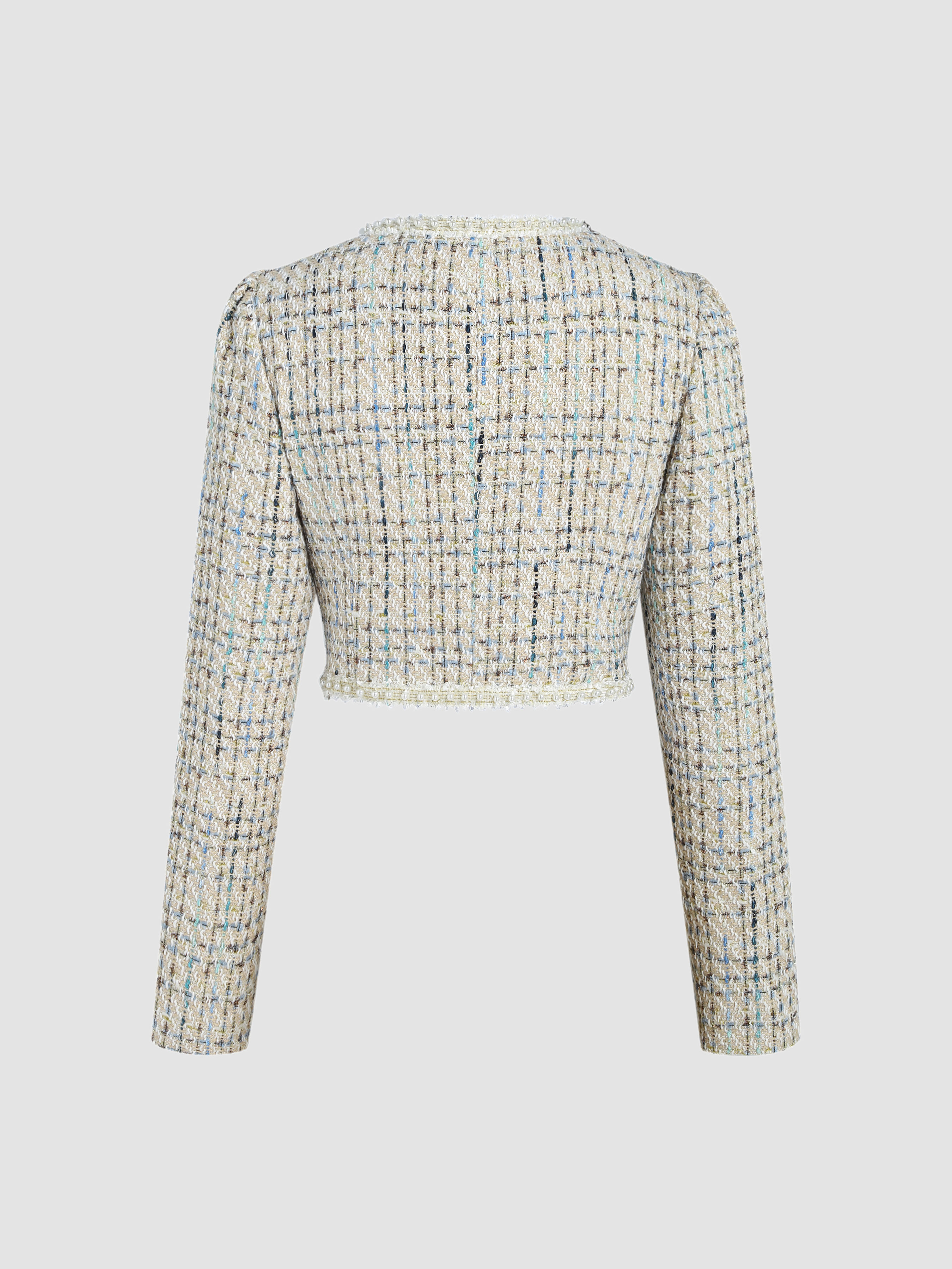 Tweed Lace Up Long Sleeve Crop Jacket For School Coffee Shop