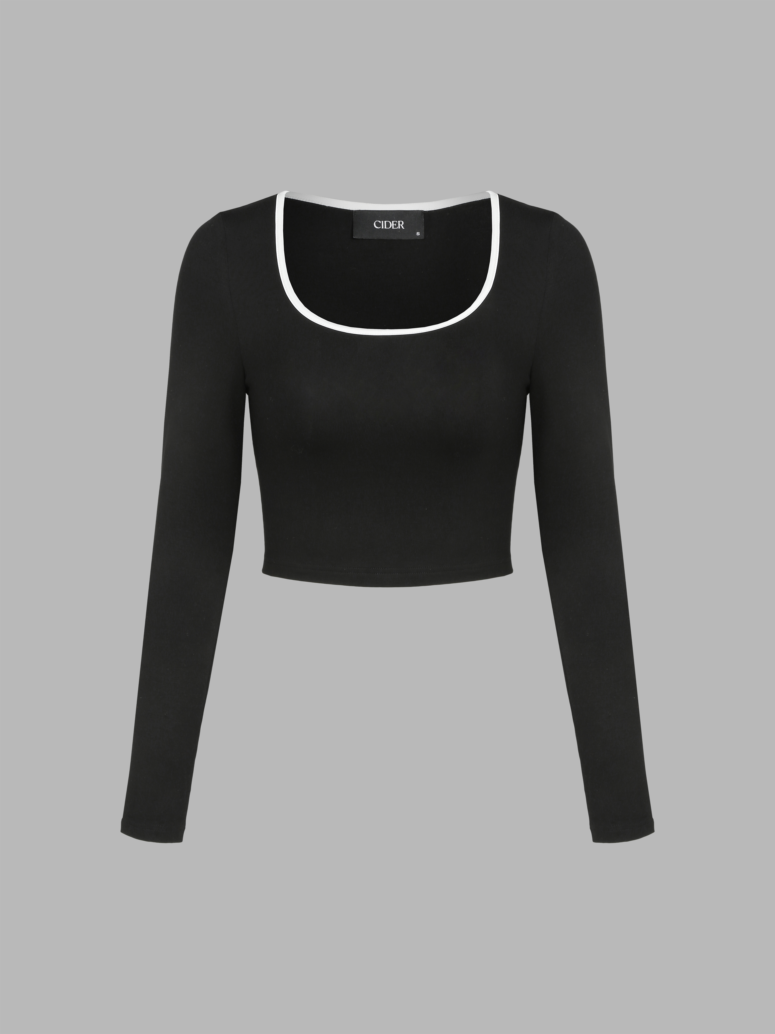 Contrasting Long Sleeve Crop Top - Cider