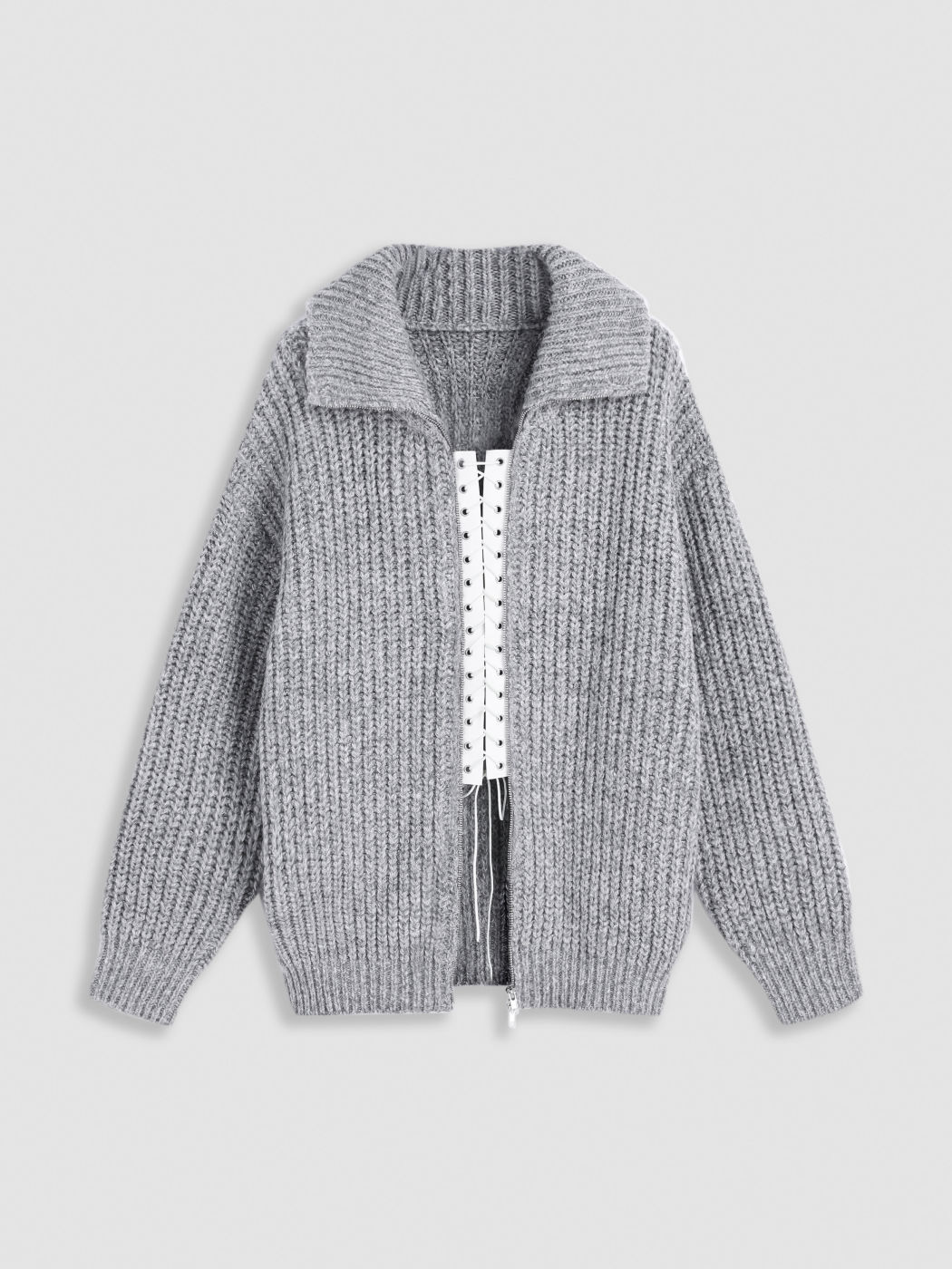 Strickjacke mit festem Kragen und Reißverschluss