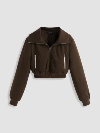 Corduroy Solid Zip Up Crop Jacket