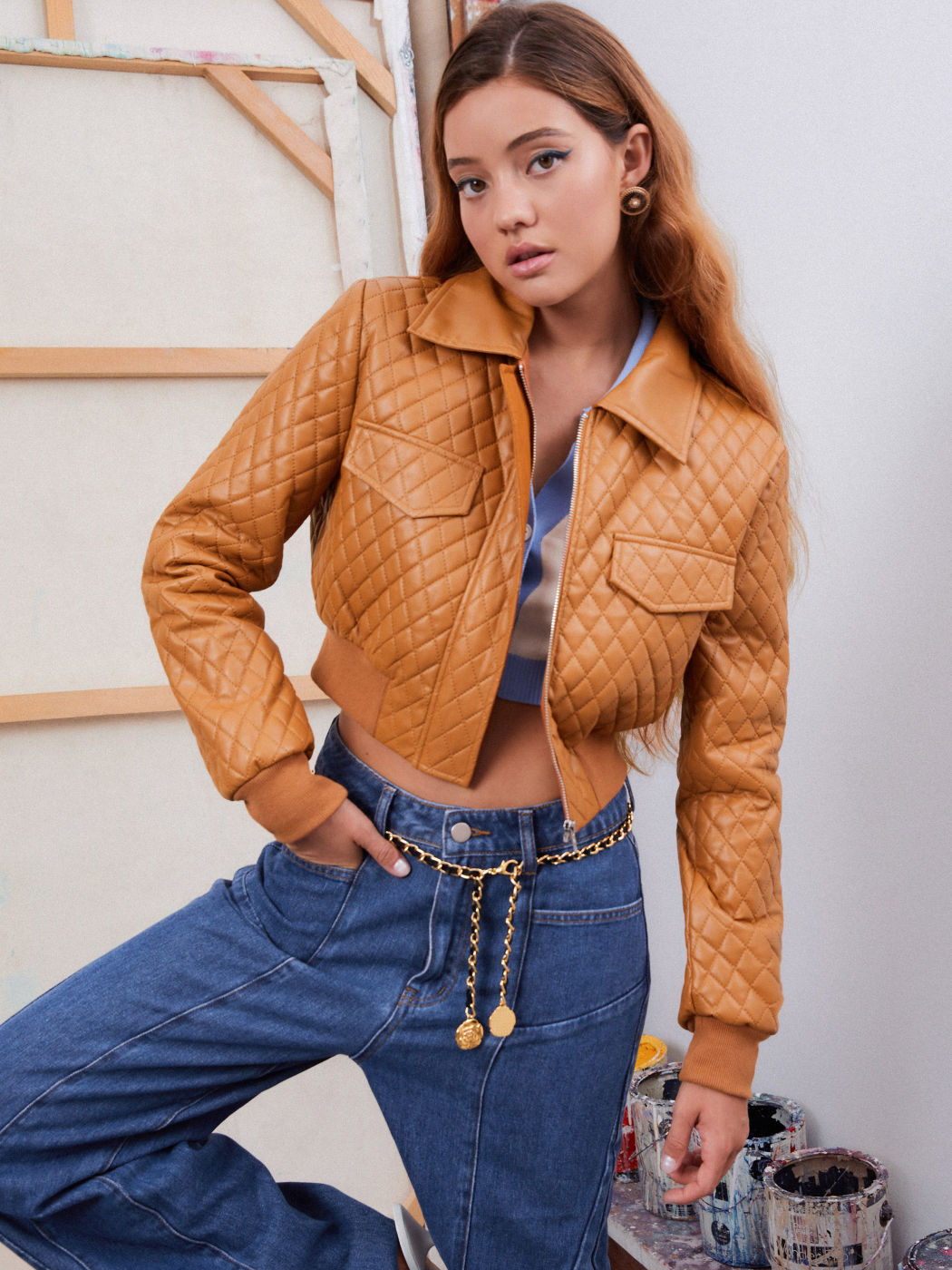 Diamond Stitch Faux Leather Jacket