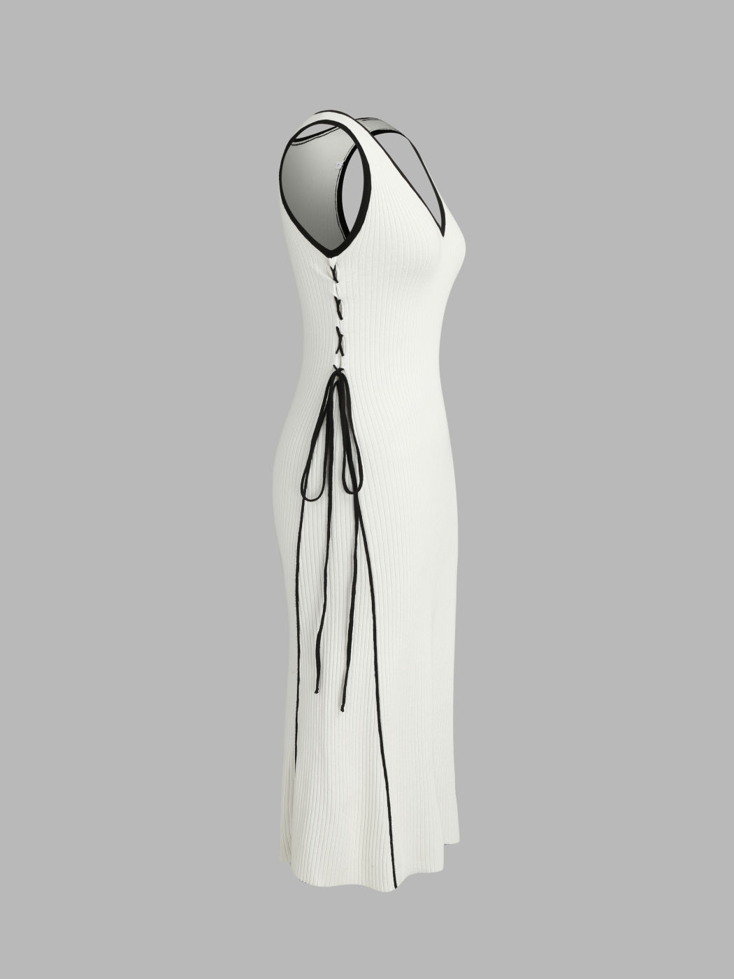 Ärmelloses Strick-Midikleid mit V-Ausschnitt