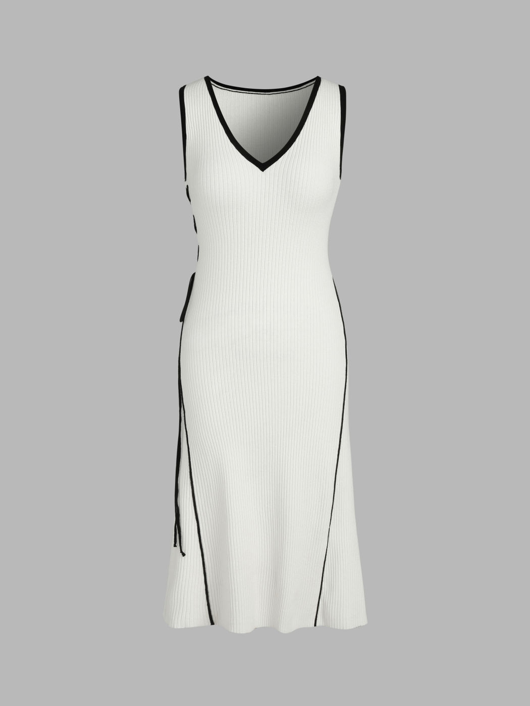 Ärmelloses Strick-Midikleid mit V-Ausschnitt