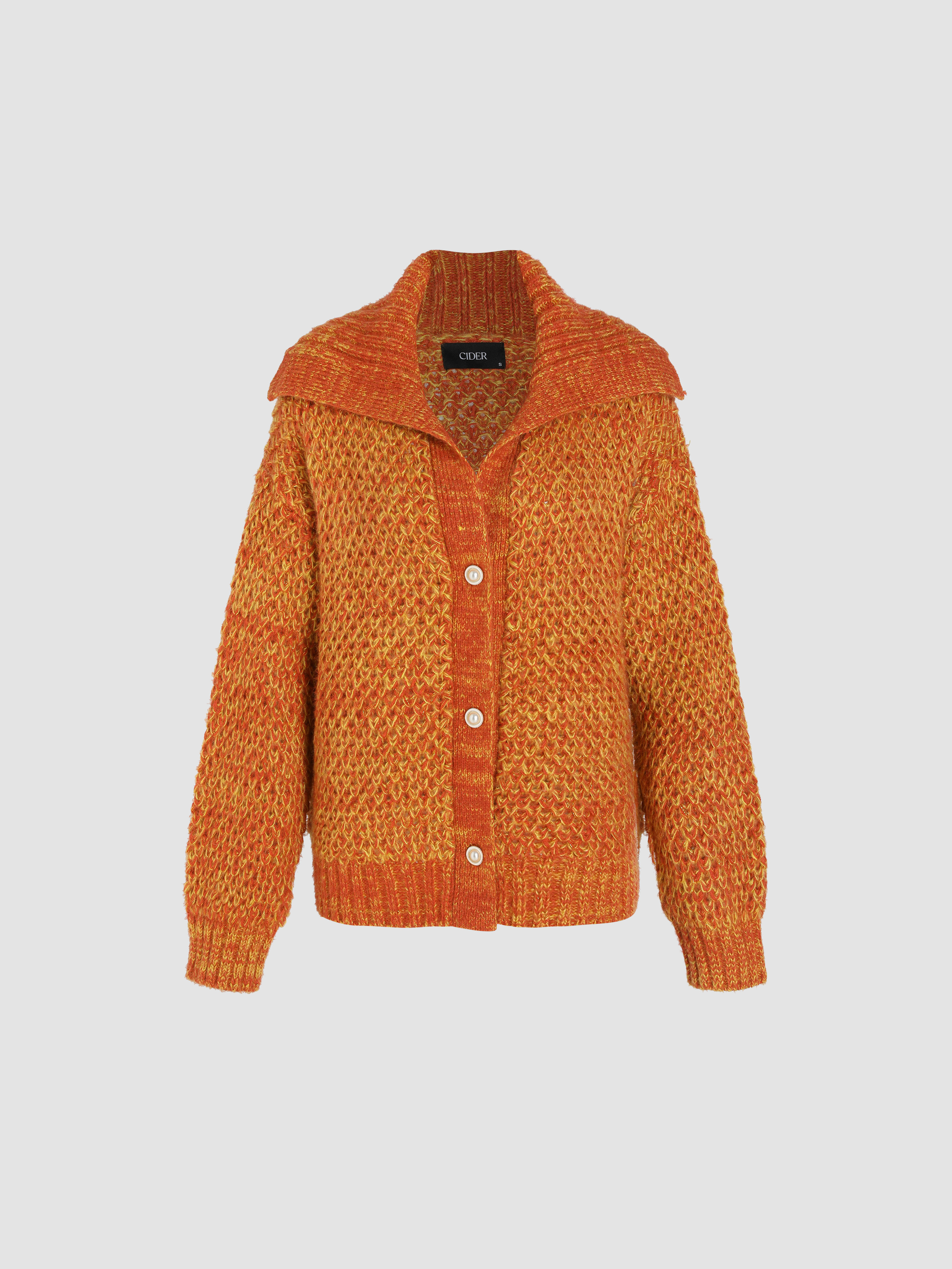 Wool-blend Ombre Collar Faux Pearl Button Knit Cardigan For Work School