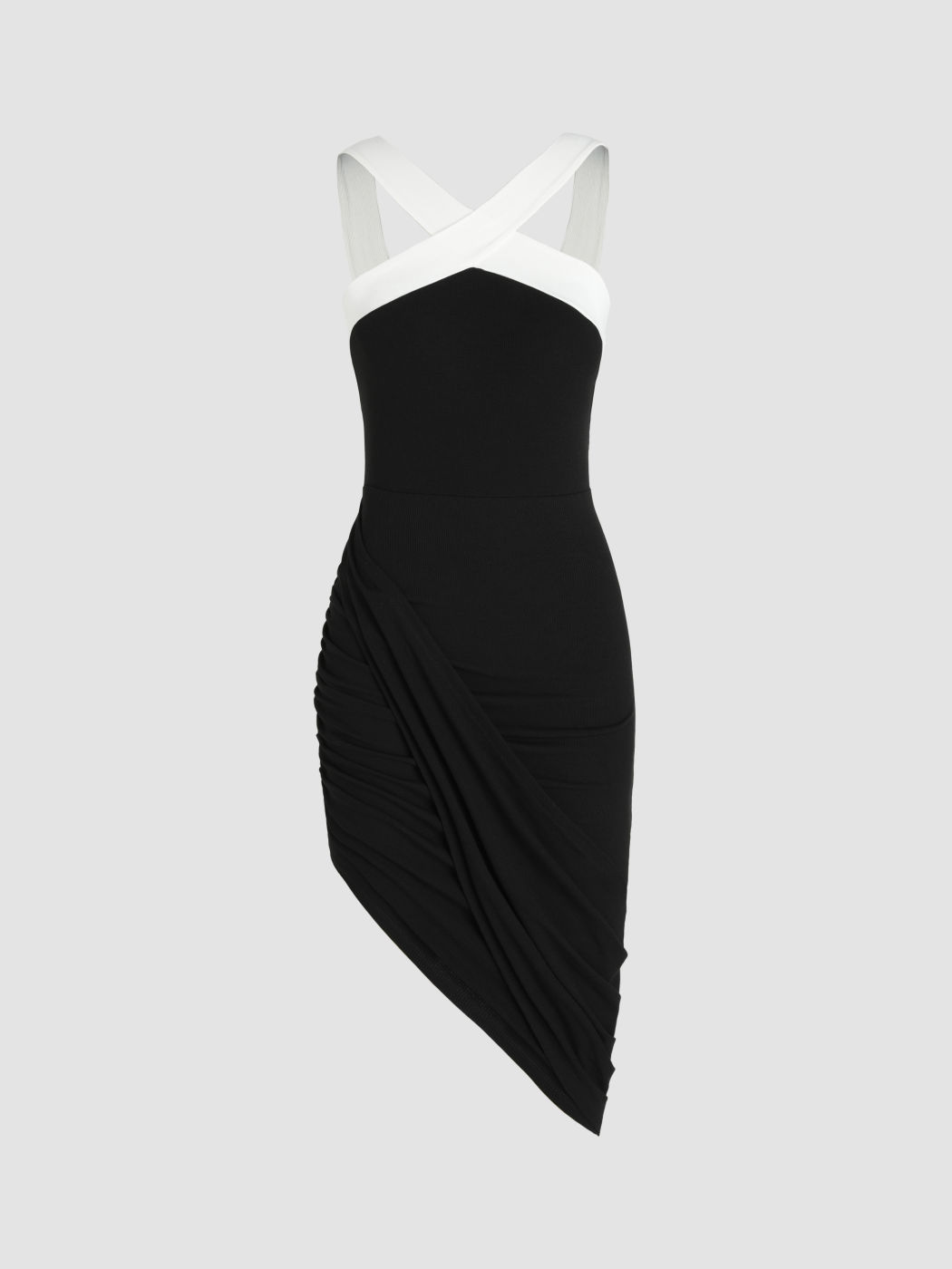 Zweifarbiges Midikleid mit Kreuzschlitz