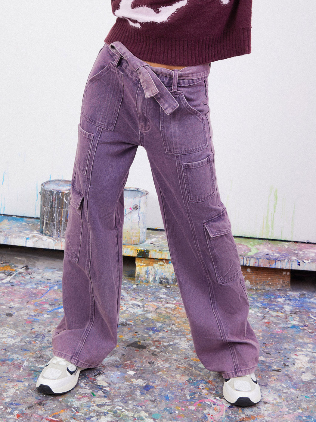 Mid Rise Faded Lilac Baggy Cargo Hosen