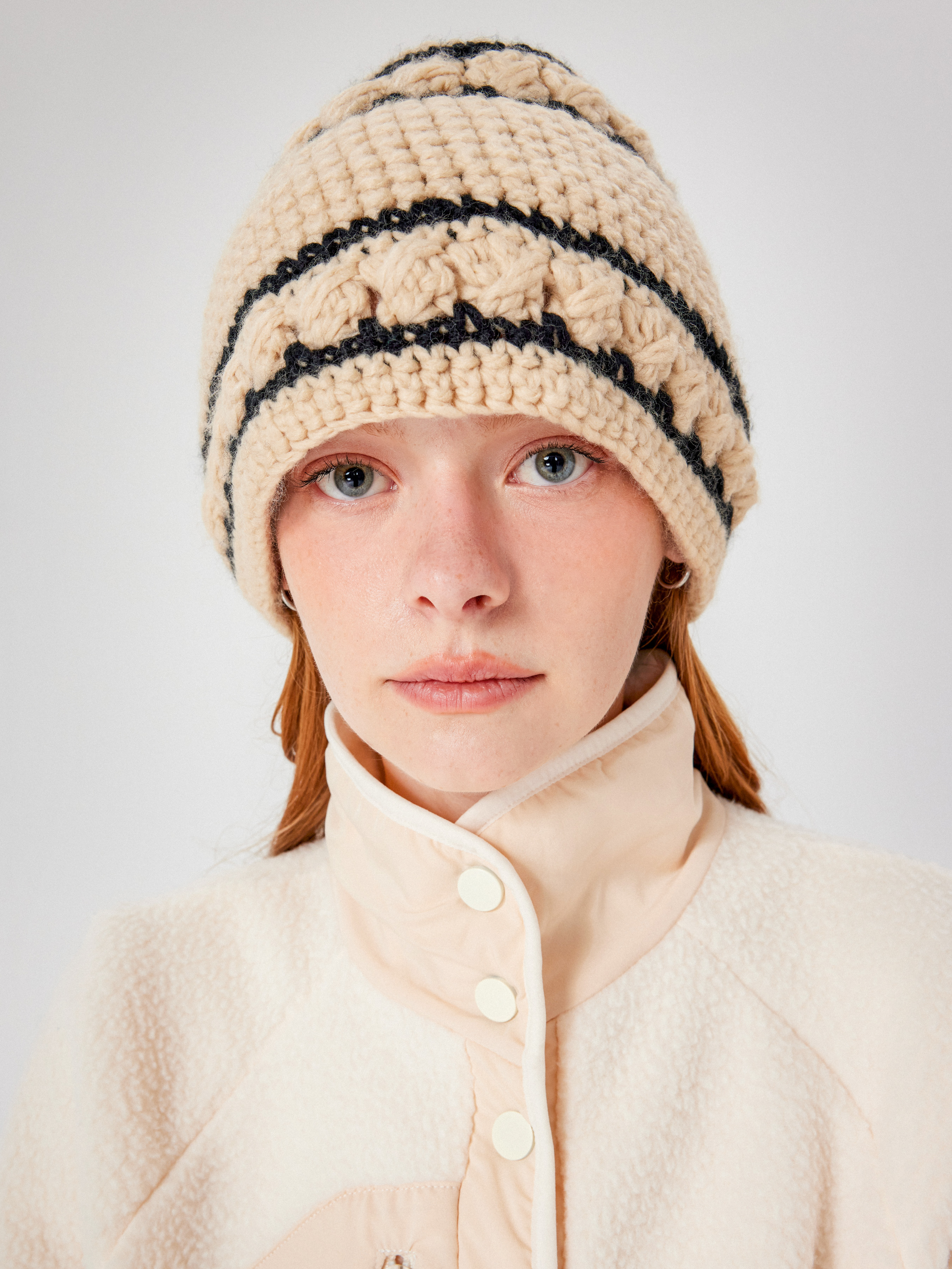 Striped Crochet Beanie Cider