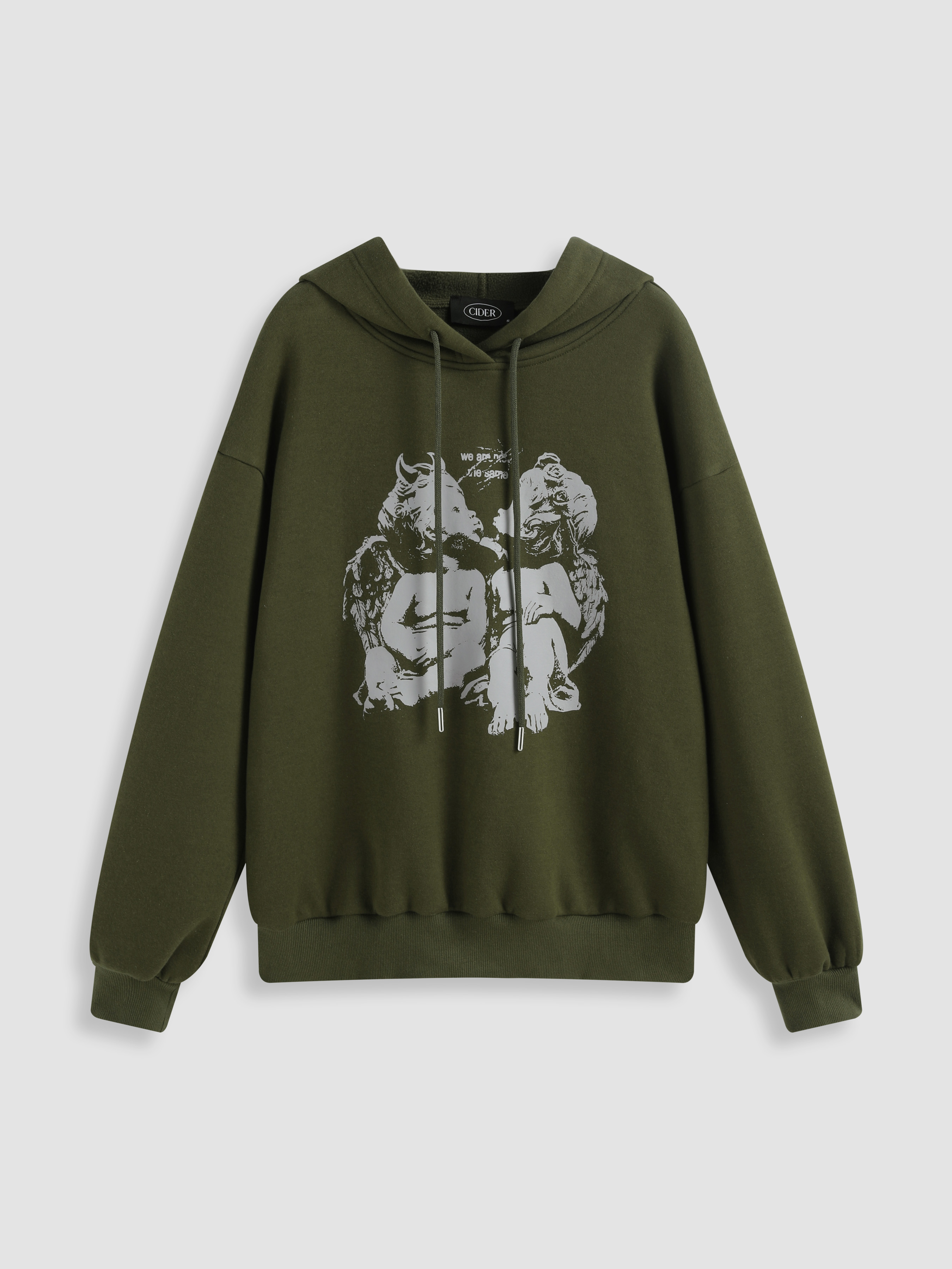 Graphic Zip Up Drawstring Hoodie Cider