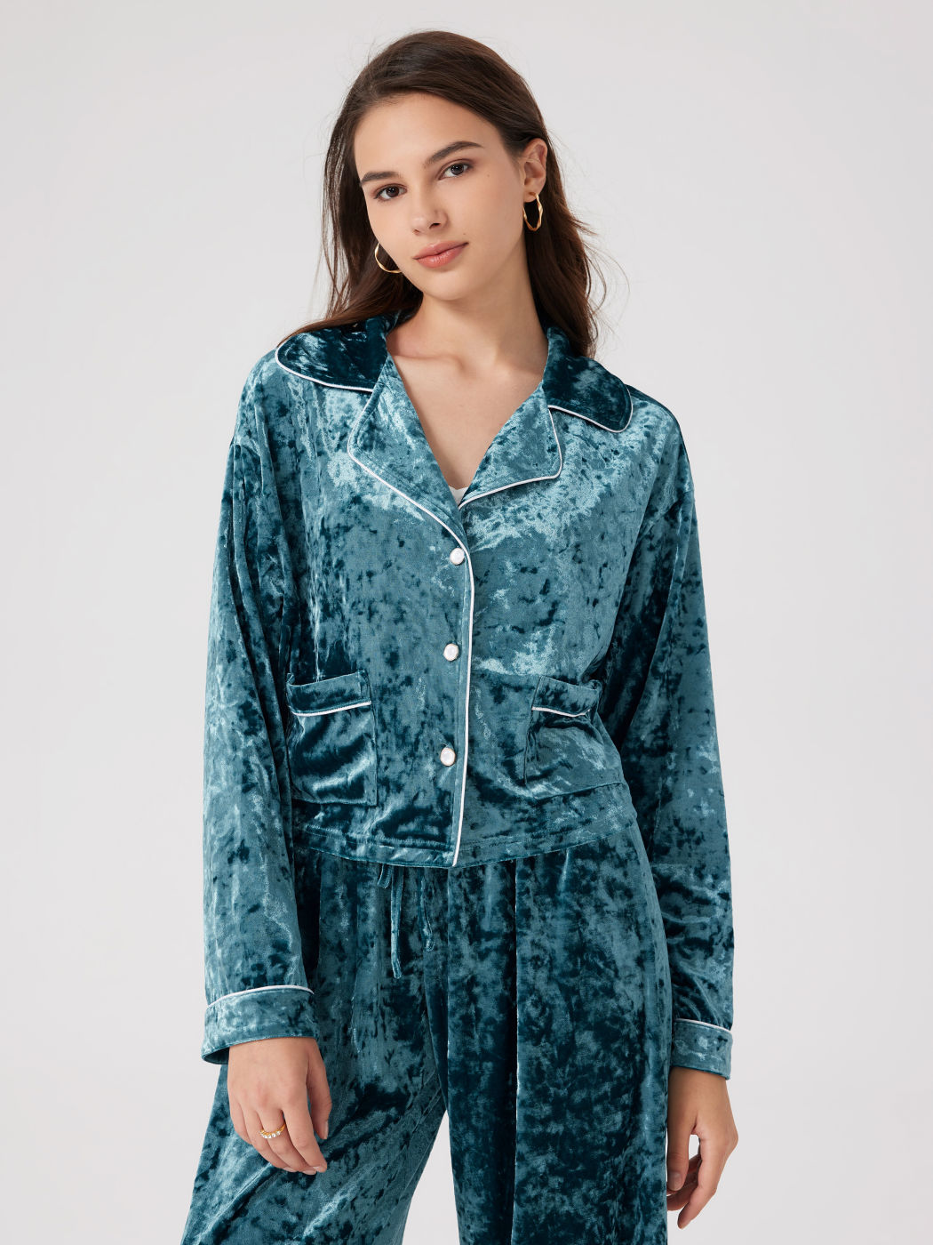  Samtkragen Pyjama-Oberteil