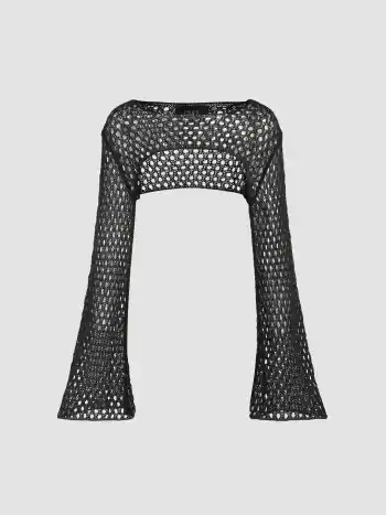 Mitternachtsvoilé Ultra-Kurz geschnittener Langarm-Strickpullover