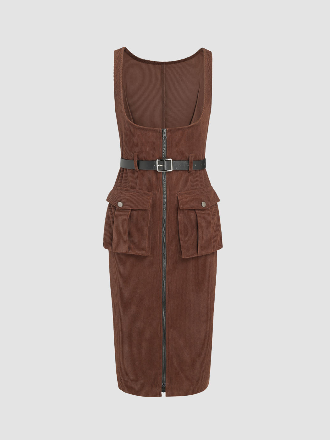 Solids Cord-Midikleid mit Taschen und Gürtel