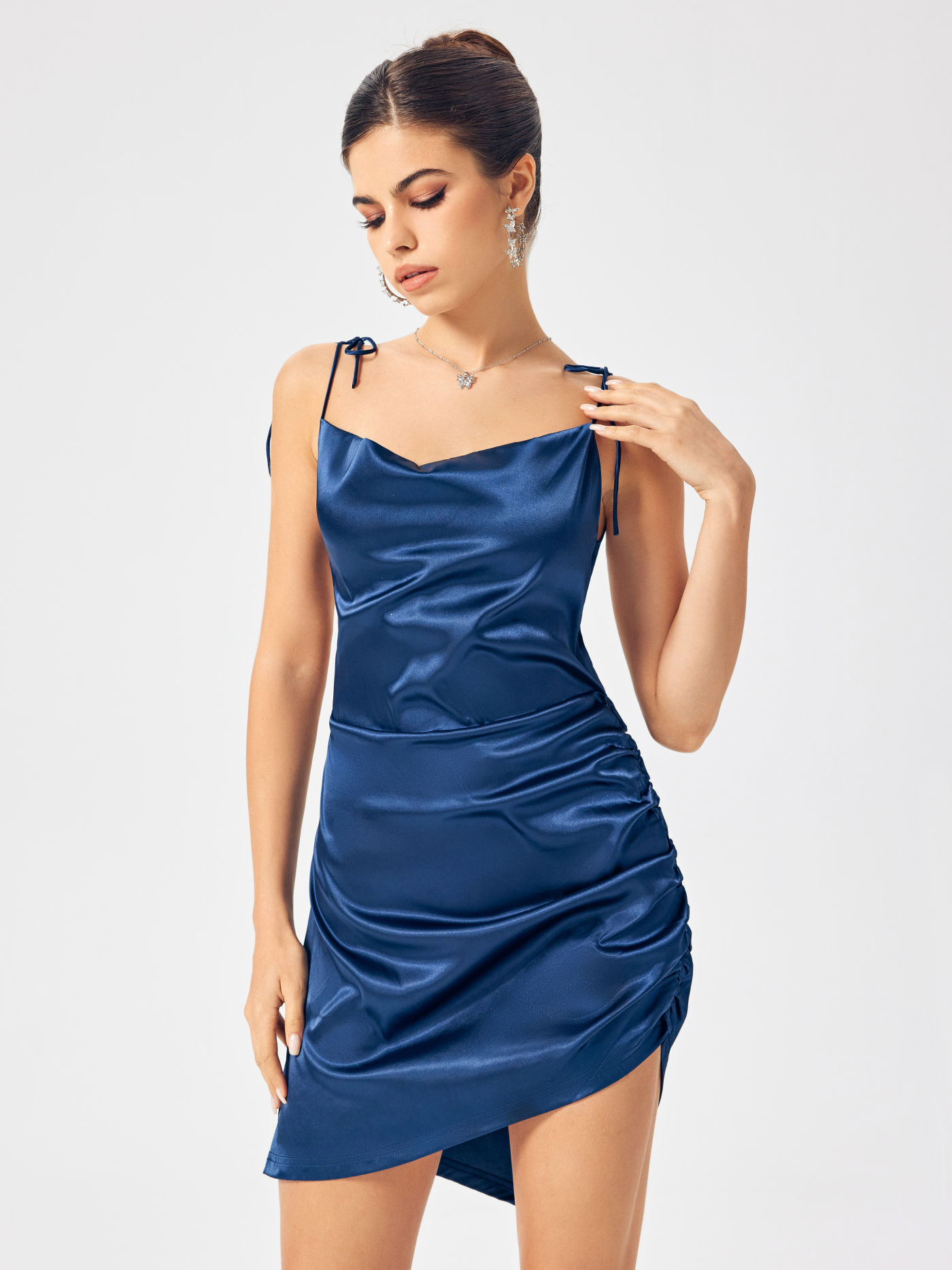 Solid Cowl Neck Mini Dress