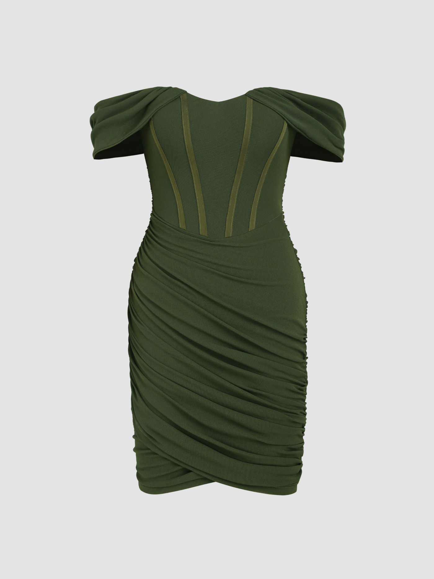 Solid Off-shoulder Ruched Corset Mini Dress