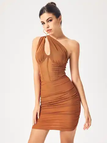 Korsett-Minikleid mit Rüschen und einer Schulter