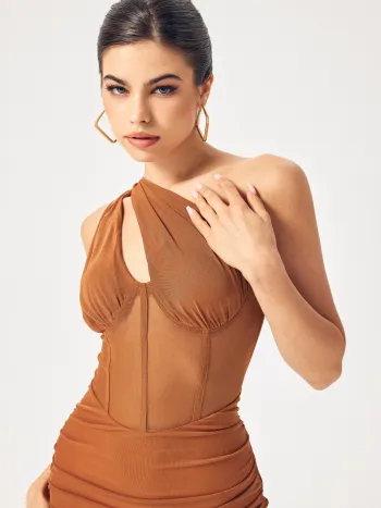 Korsett-Minikleid mit Rüschen und einer Schulter