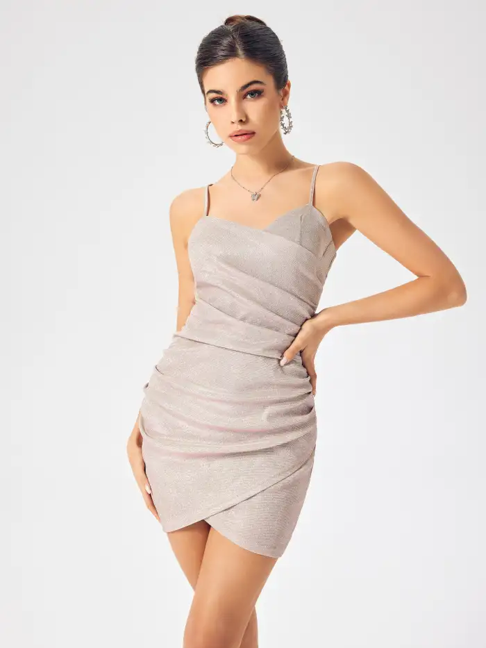 knee length dresses for ladies Silver Metallic Midi Dress