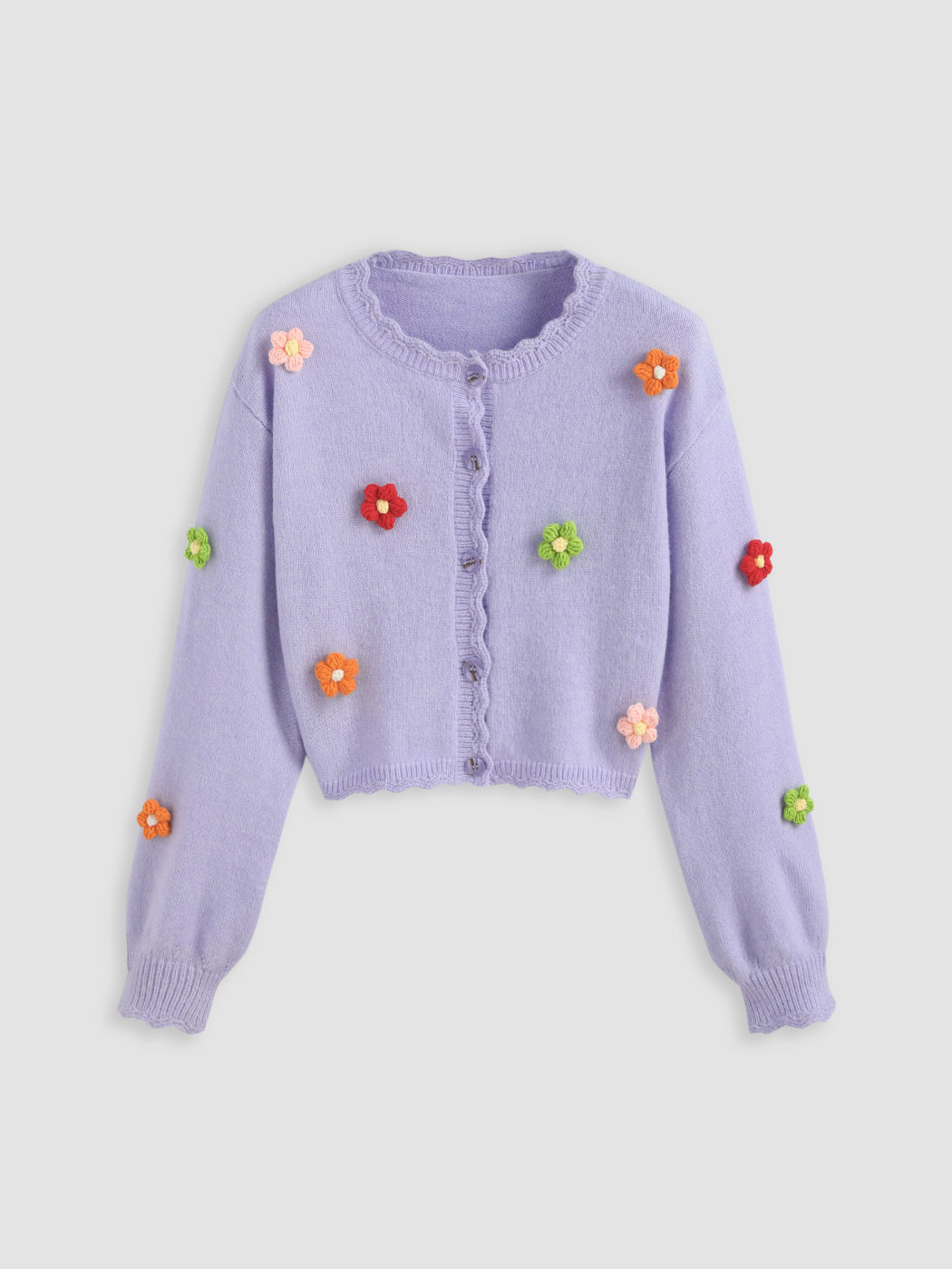 3D Flowers Button Up Knit Cardigan