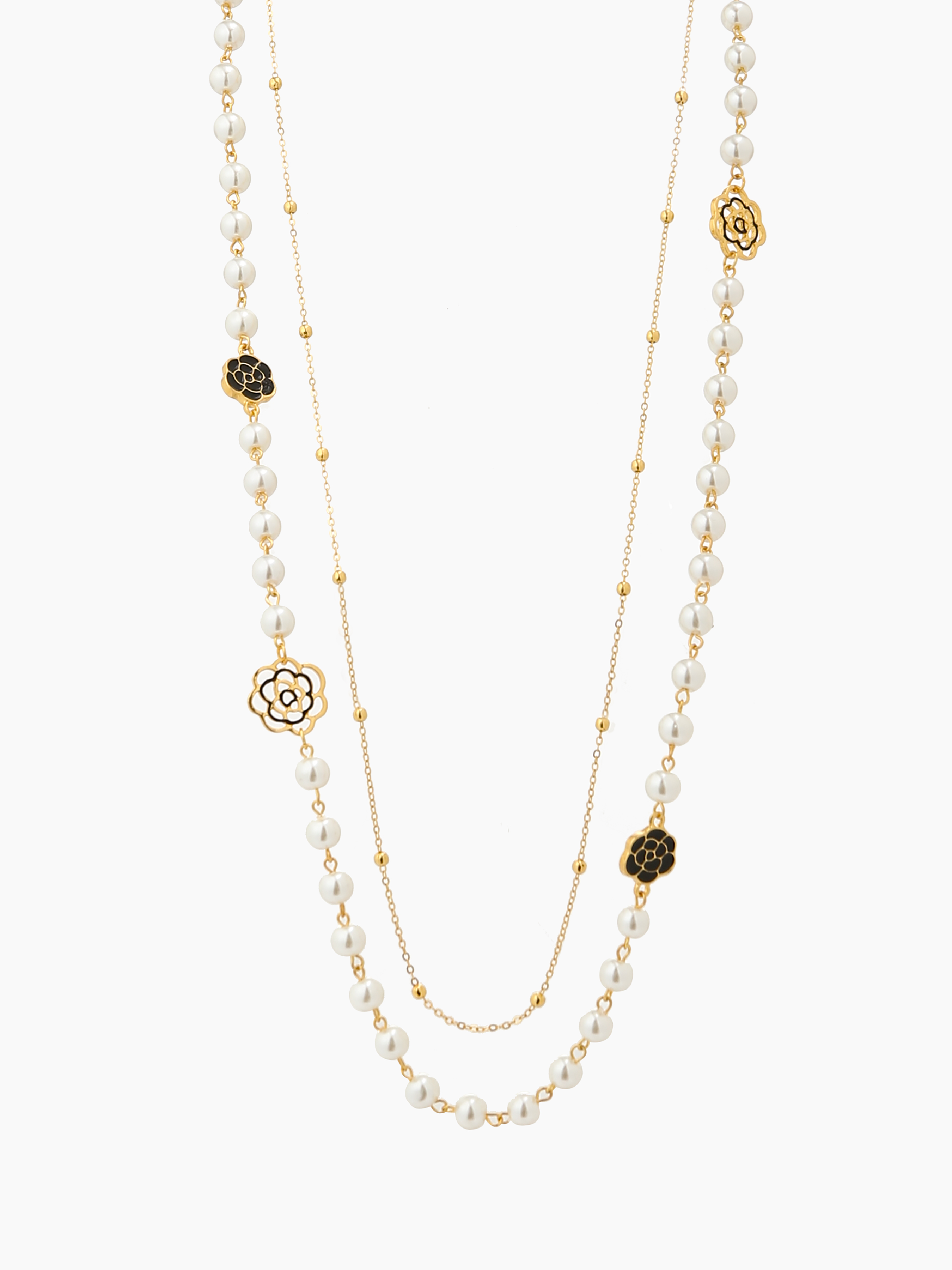 Floral & Faux Pearl Layered Necklace Cider