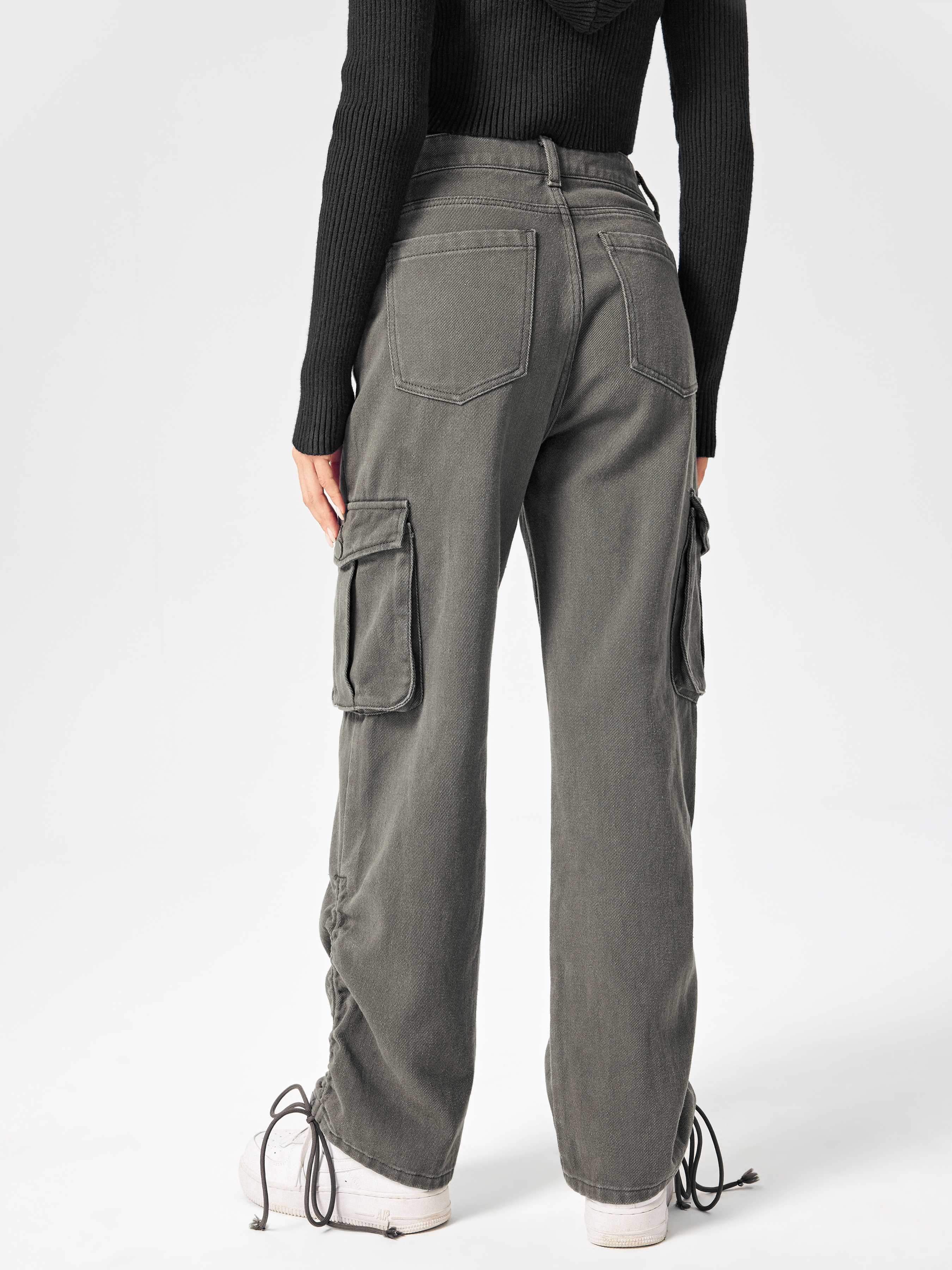 Women Cargo Woven High Waist Cargo Straight Leg Pants For