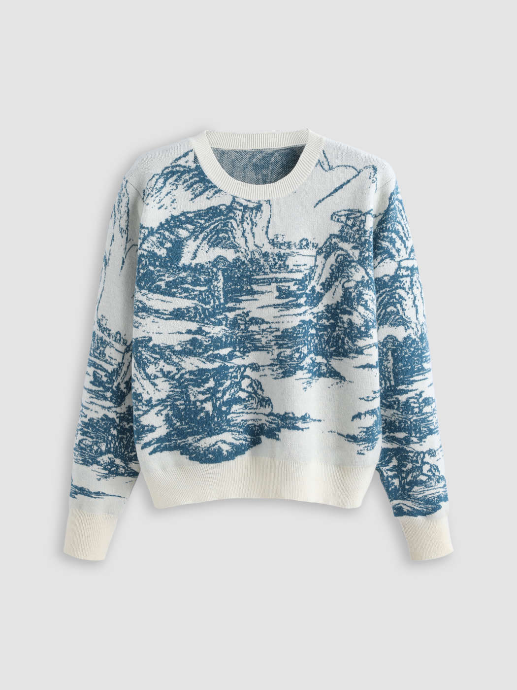 Christmas Knit Fabric Landscape Pattern Sweater For School Daily