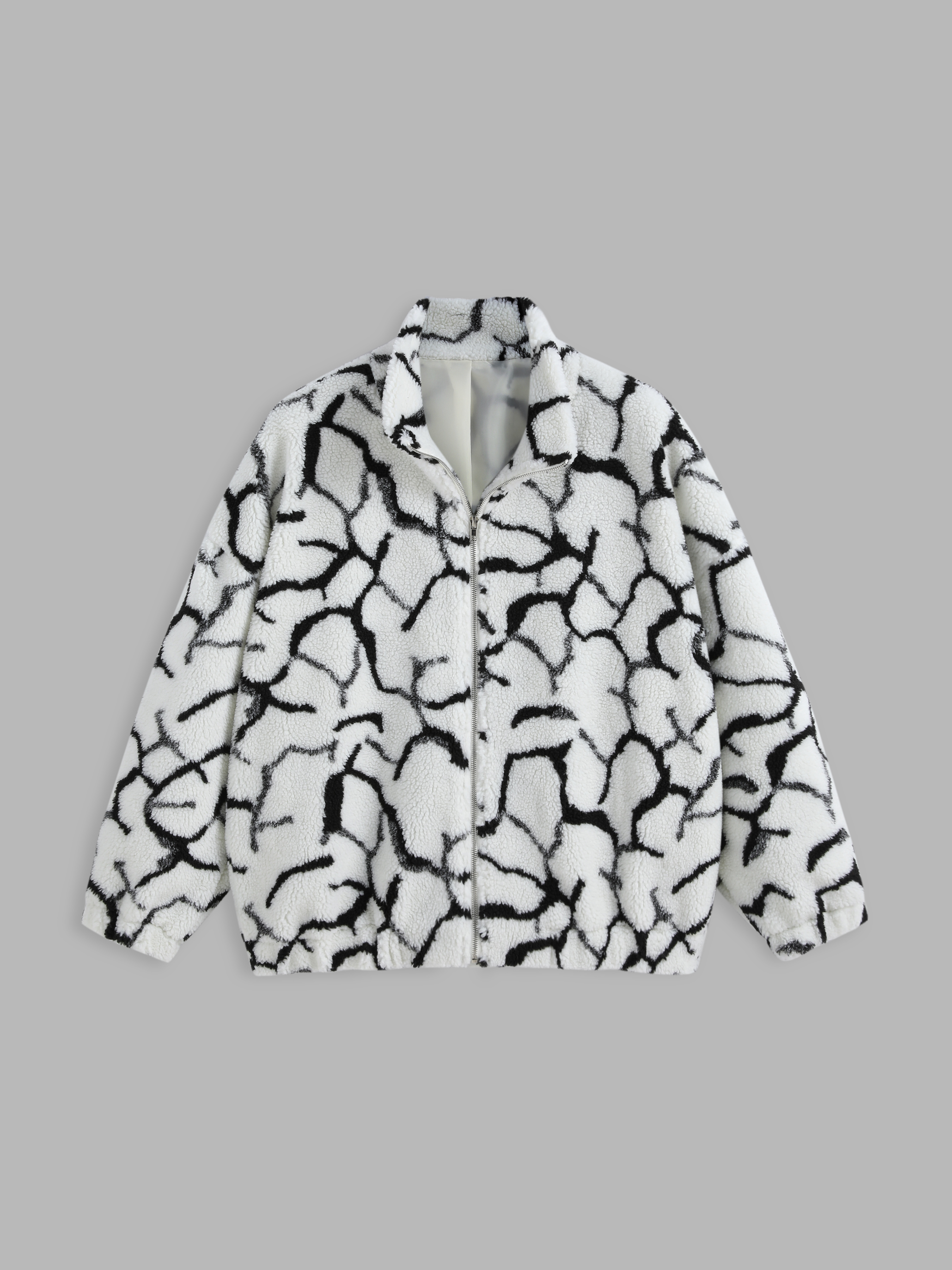 Curve & Plus Abstract Collar Fluffy Jacket Cider