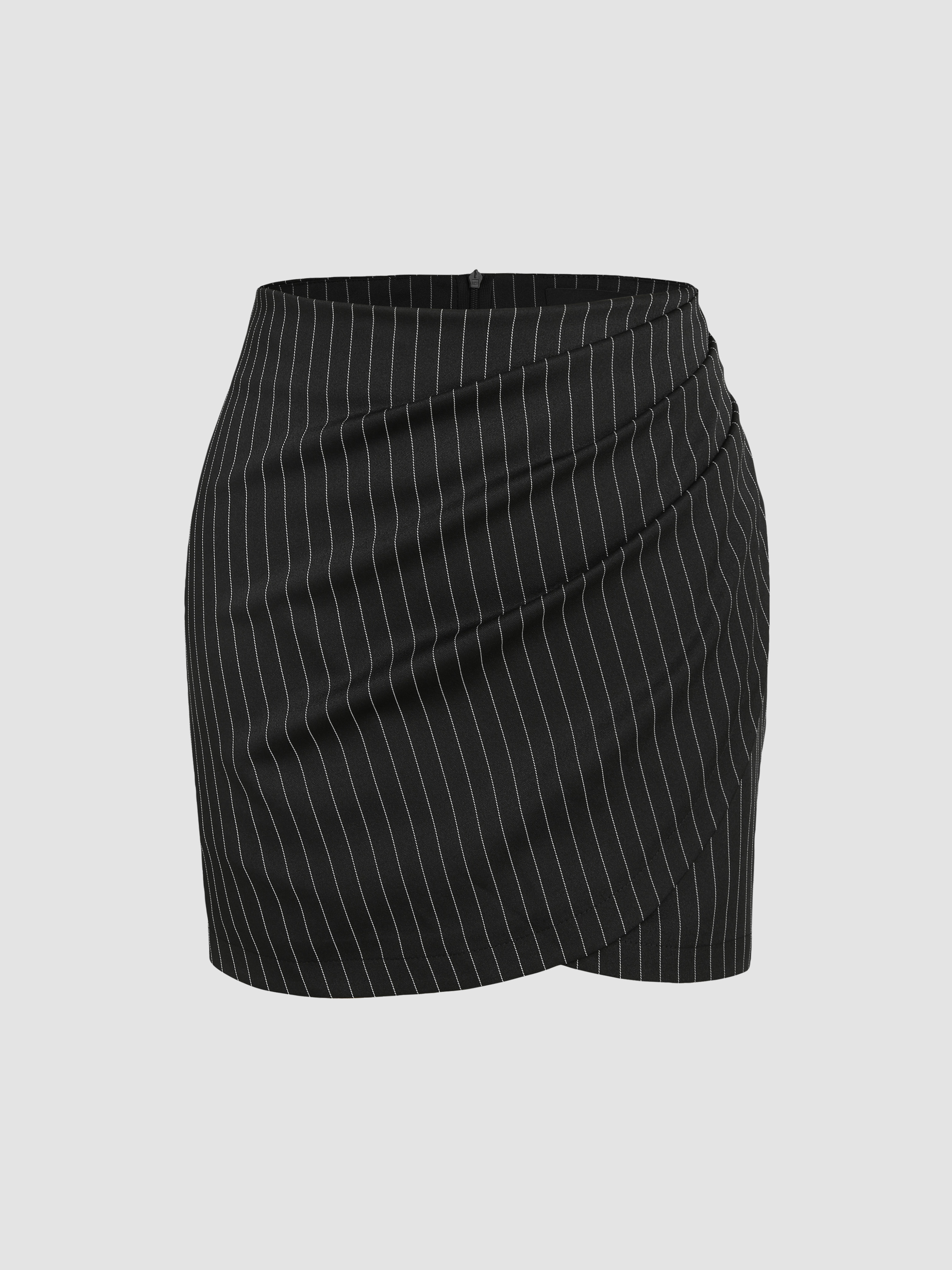 Woven Striped Ruched Zip Up Mini Skirt - Cider