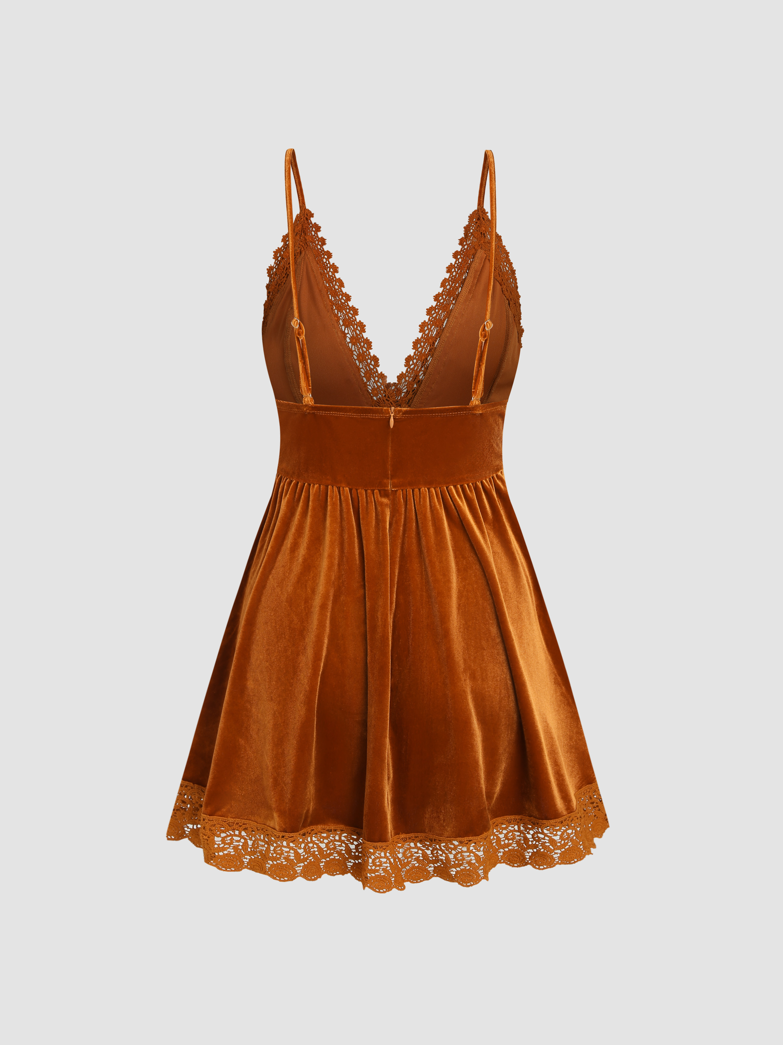 Sun Dresses Lace Velvet Velvet Lace Trim V-neck Solid Mini