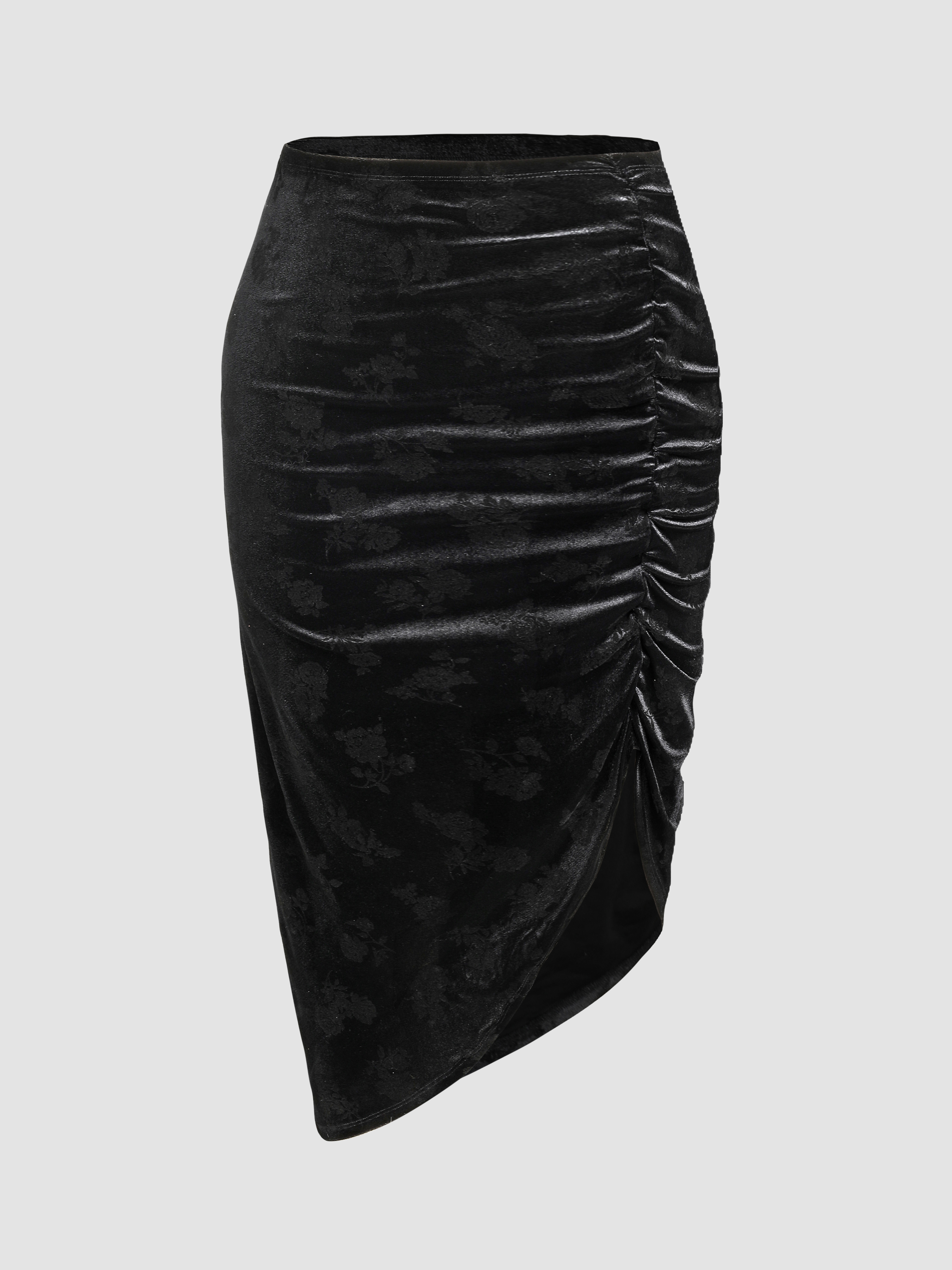 Curve & Plus Velvet Solid Ruched Drawstring Mini Skirt - Cider