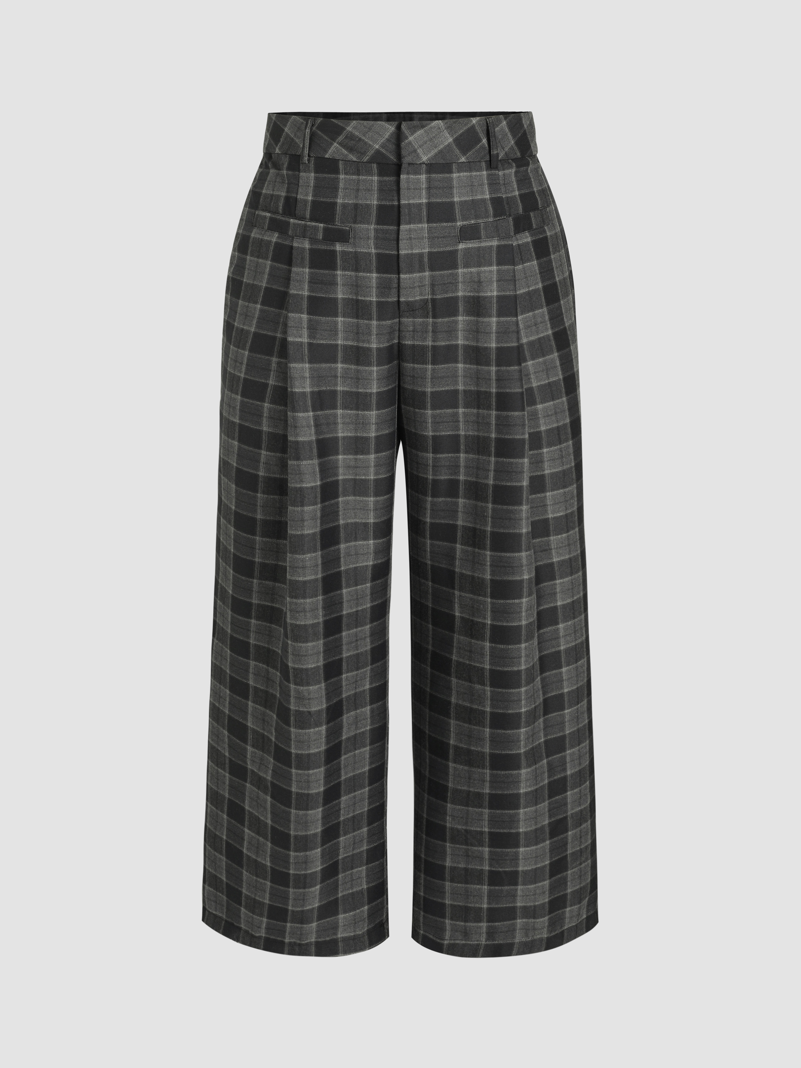 Curve & Plus Check Pattern Pocket Wide Leg Trousers