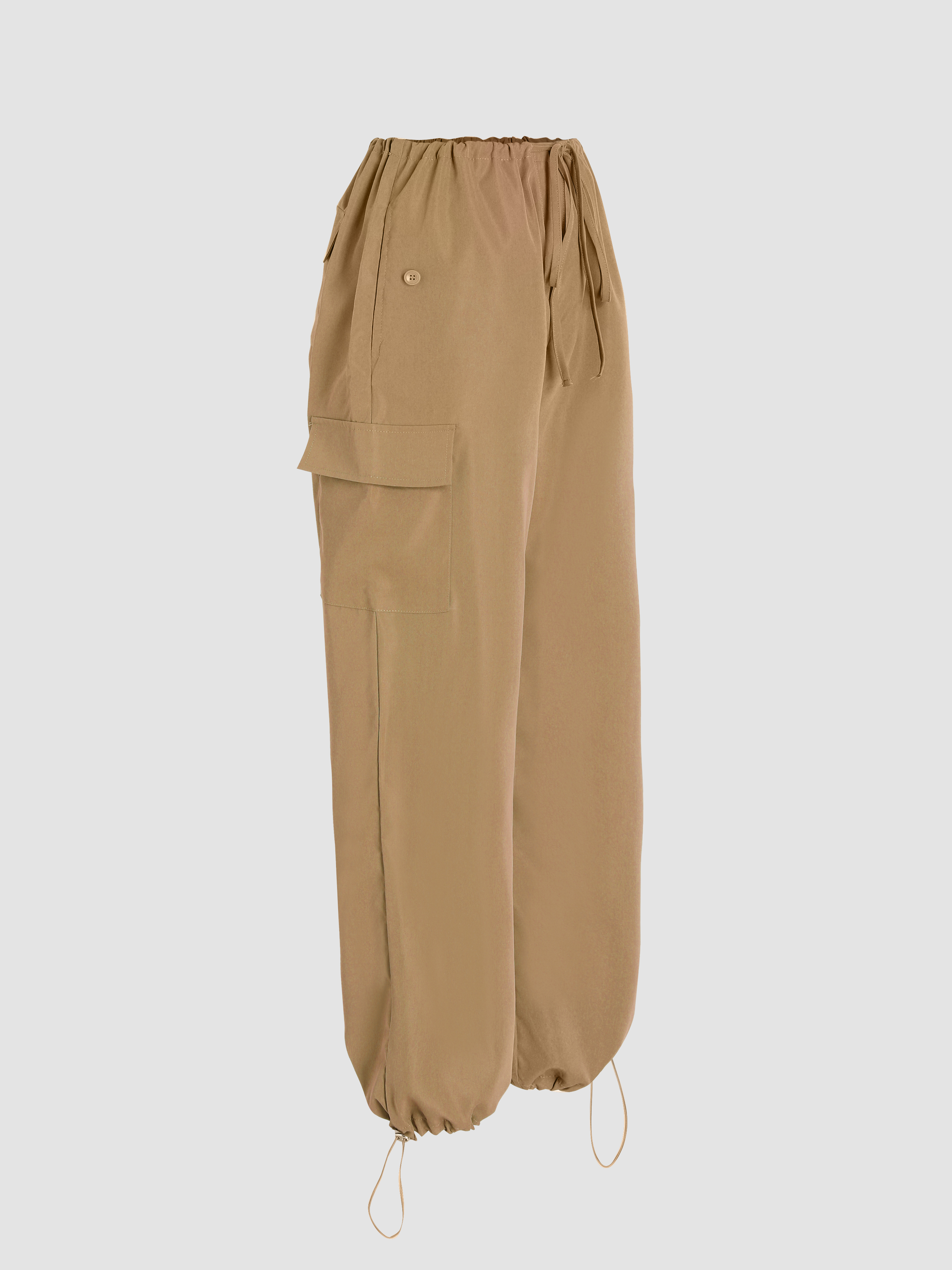 Slim Version Solid Low-Rise Parachute Cargo Pants - Cider