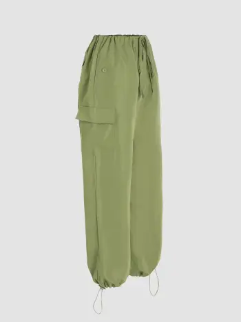 Pantaloni cargo paracadute a vita bassa tinta unita versione slim