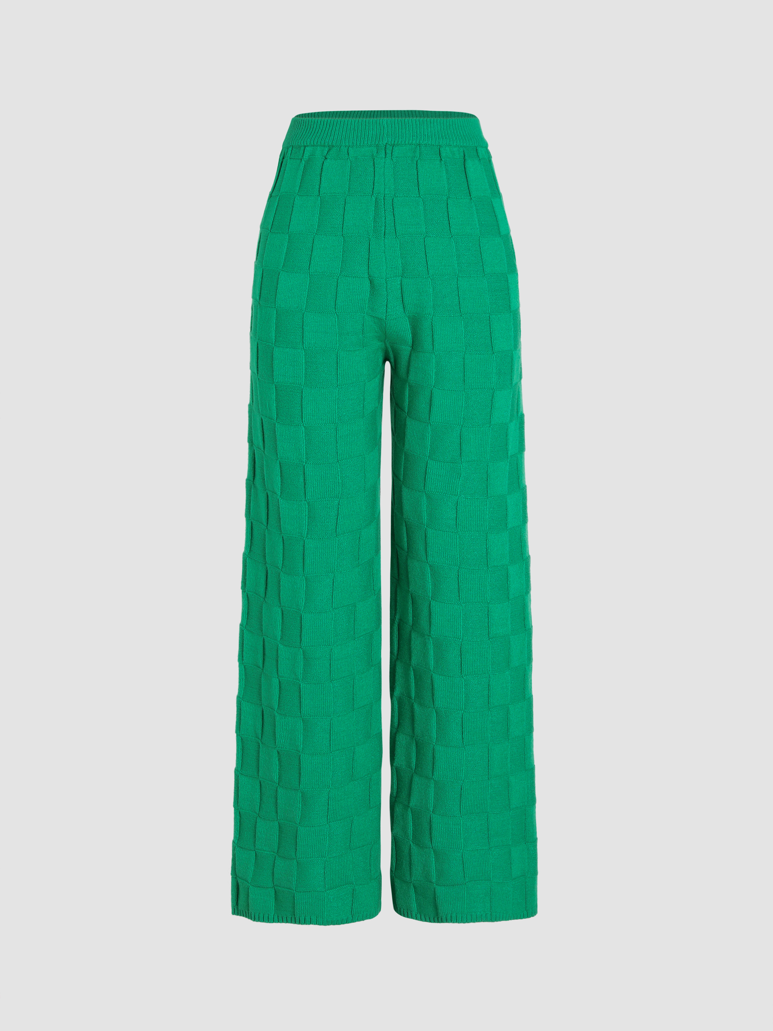 Solid Knitted High Waist Straight Leg Trousers