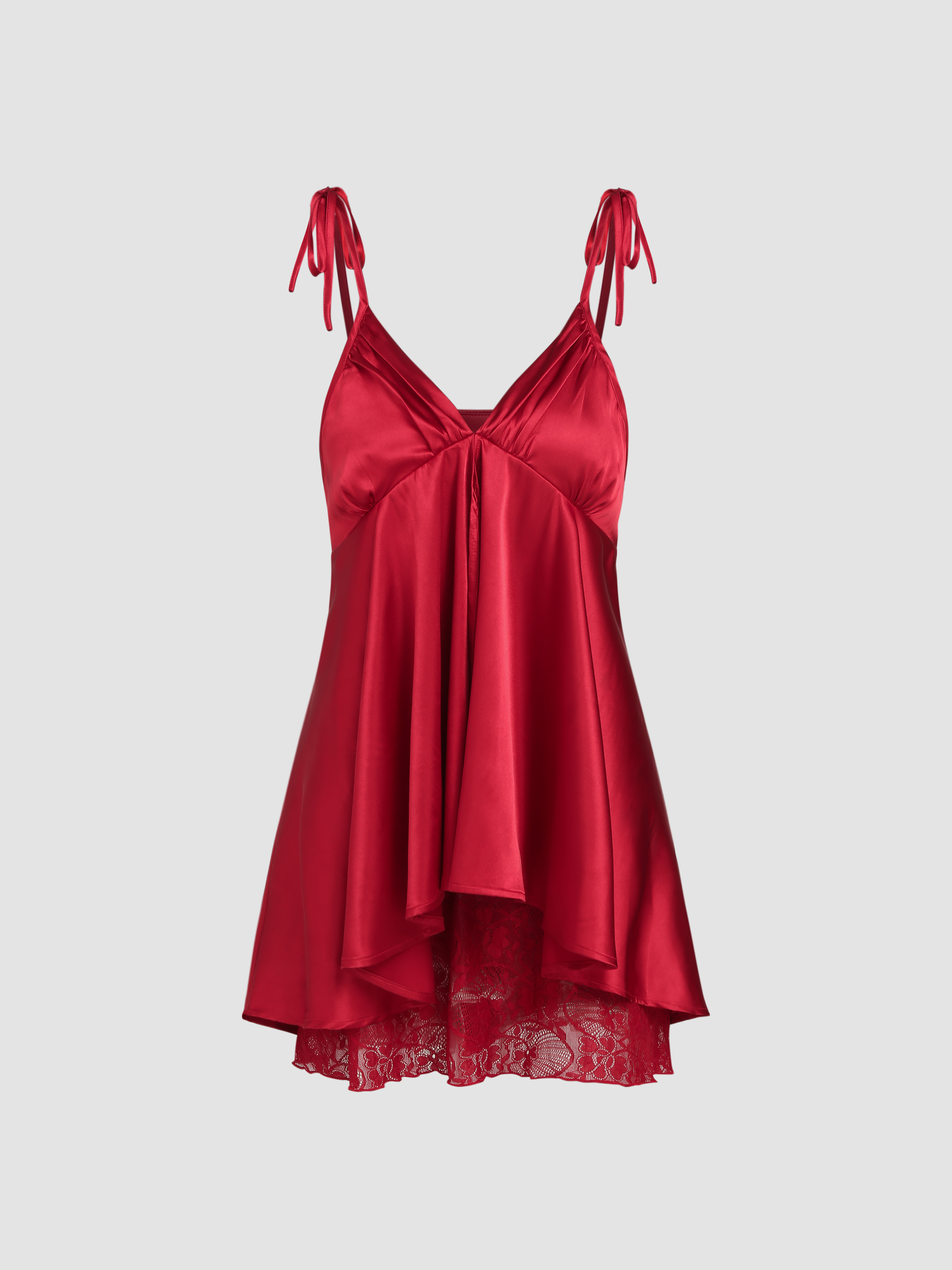 Satin Knotted Lace Ruffle Slip Nightdress For Home