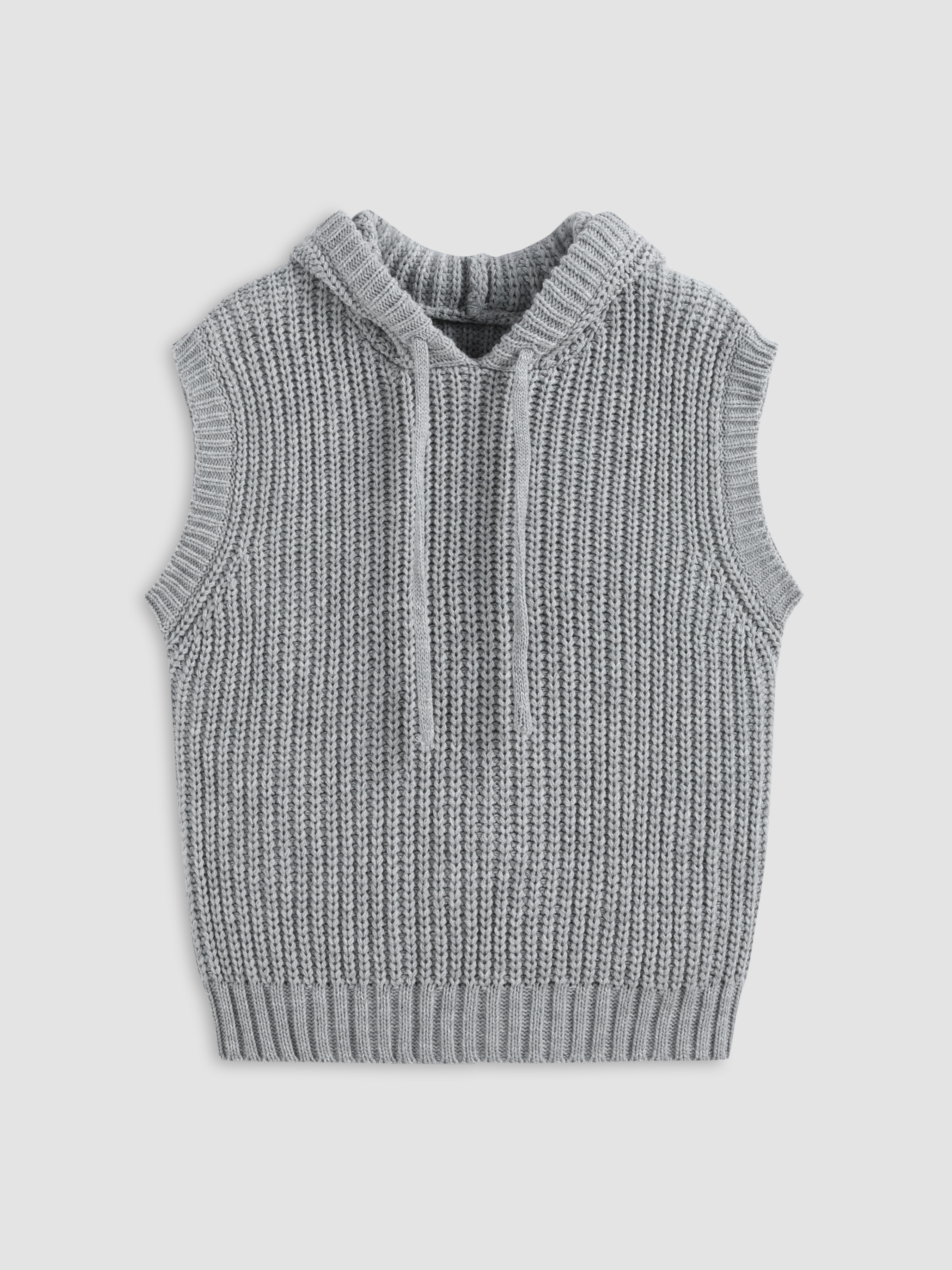 Solid Hooded Drawstring Knit Vest - Cider