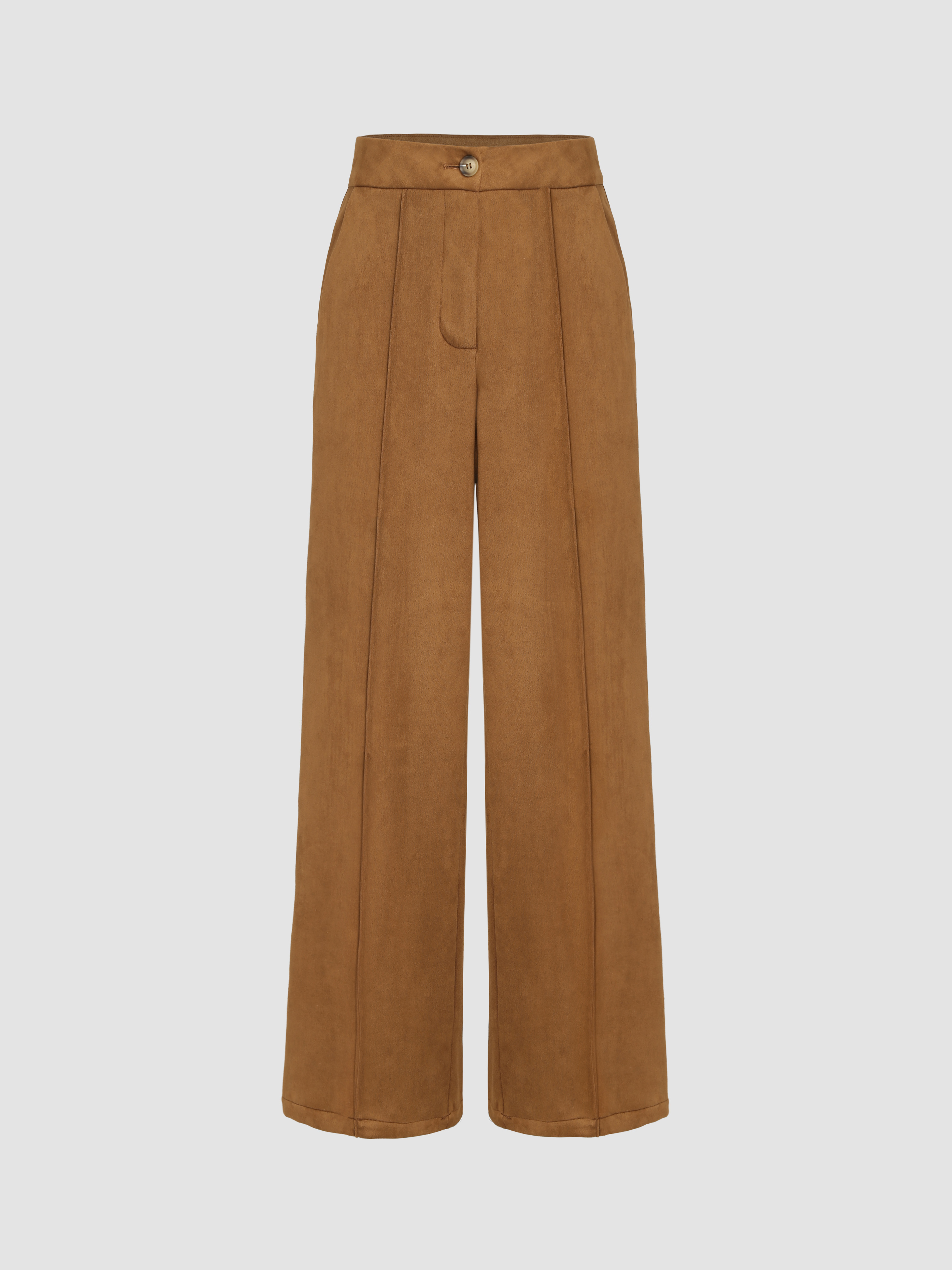 Suede Solid Wide Leg Trousers - Cider