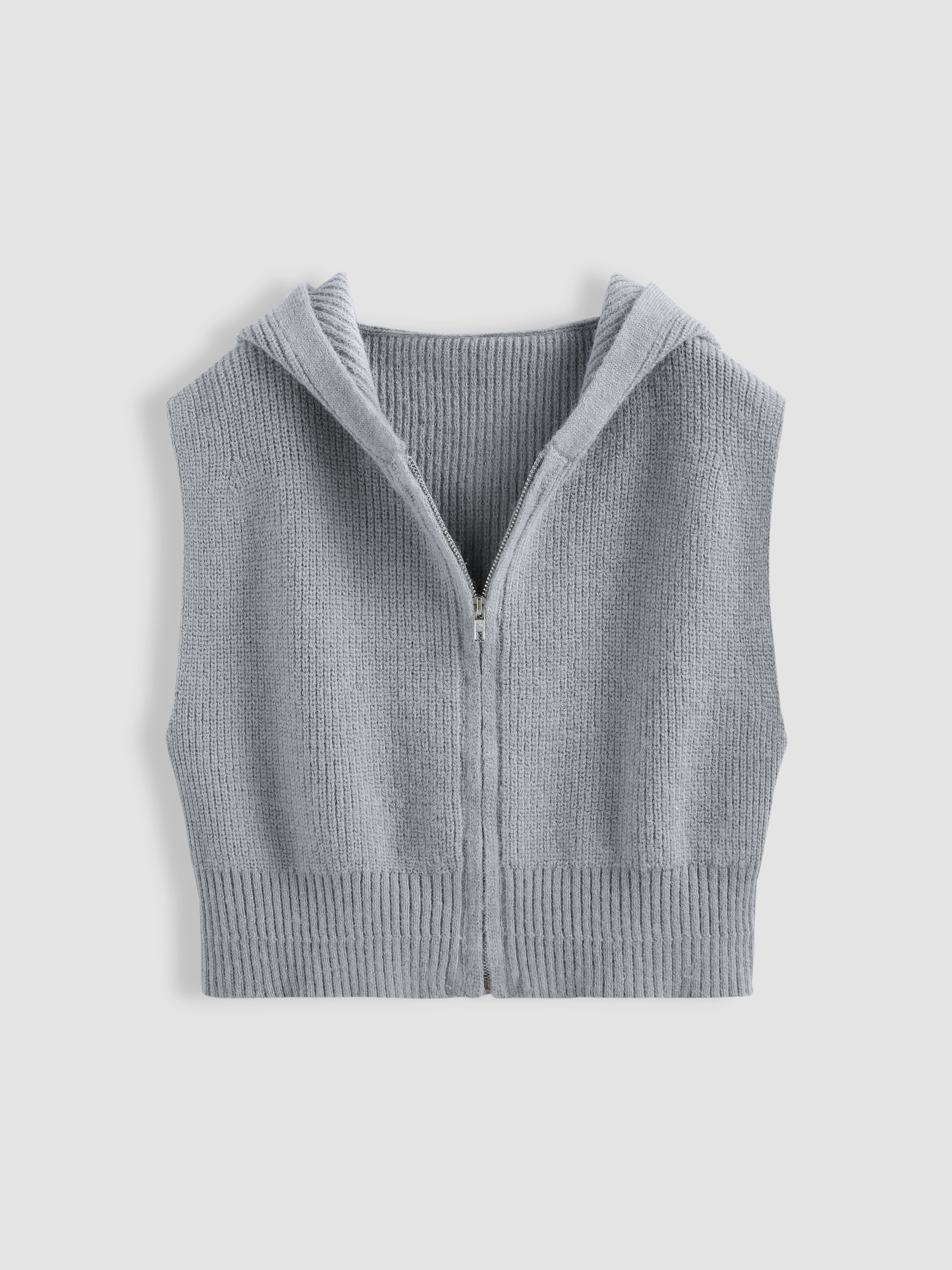 Solid Hooded Knit Crop Vest Cider