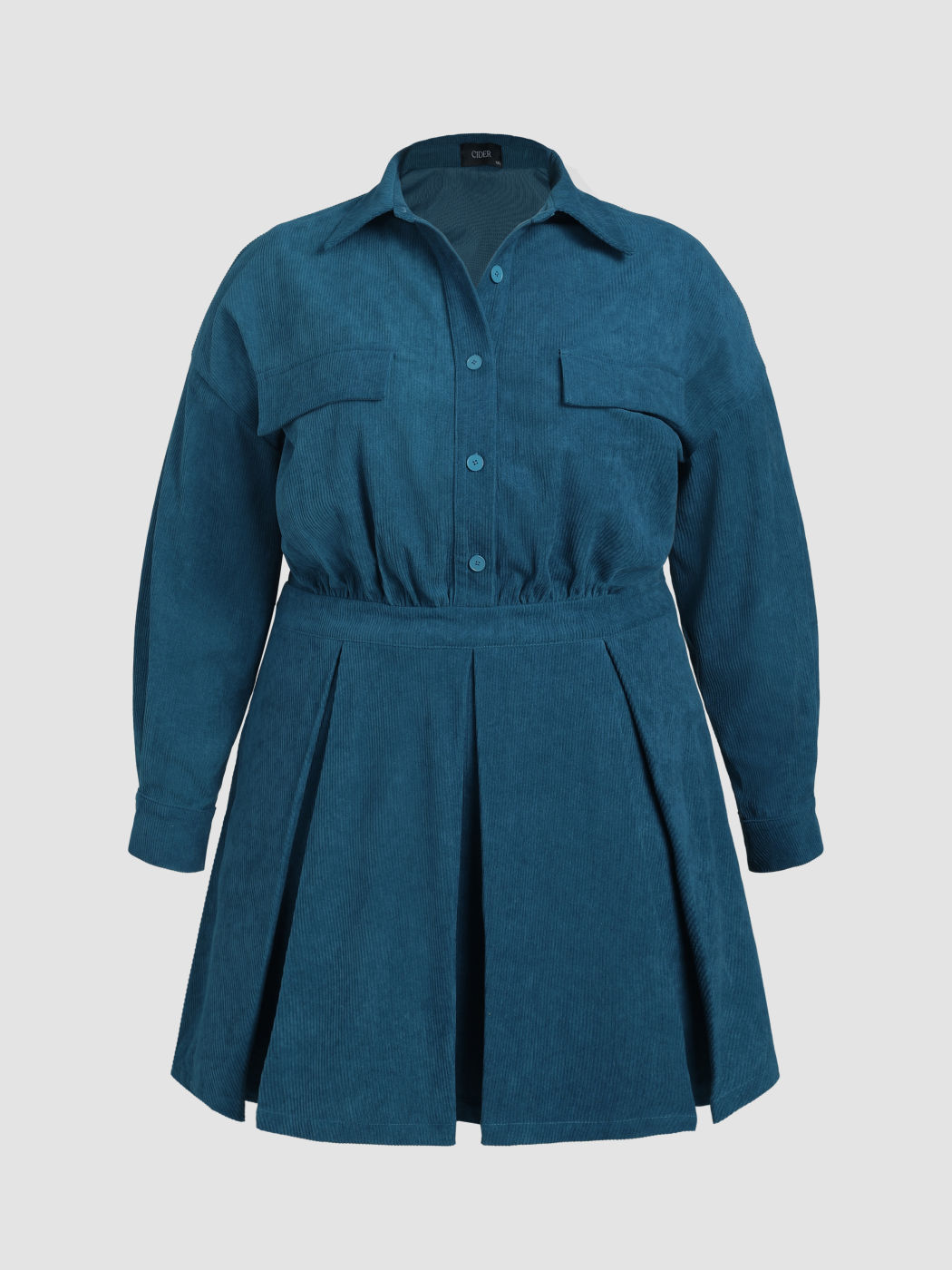 Curve & Plus Corduroy Solid Collar Short Dress For School Work