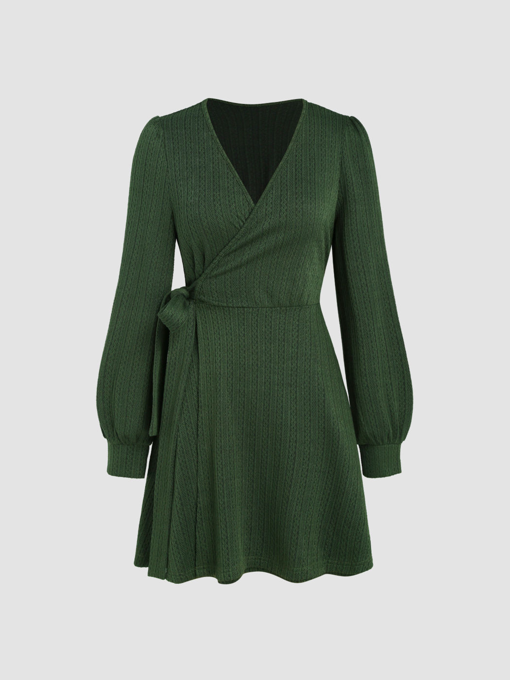 Solid V-neck Belted Short Dress