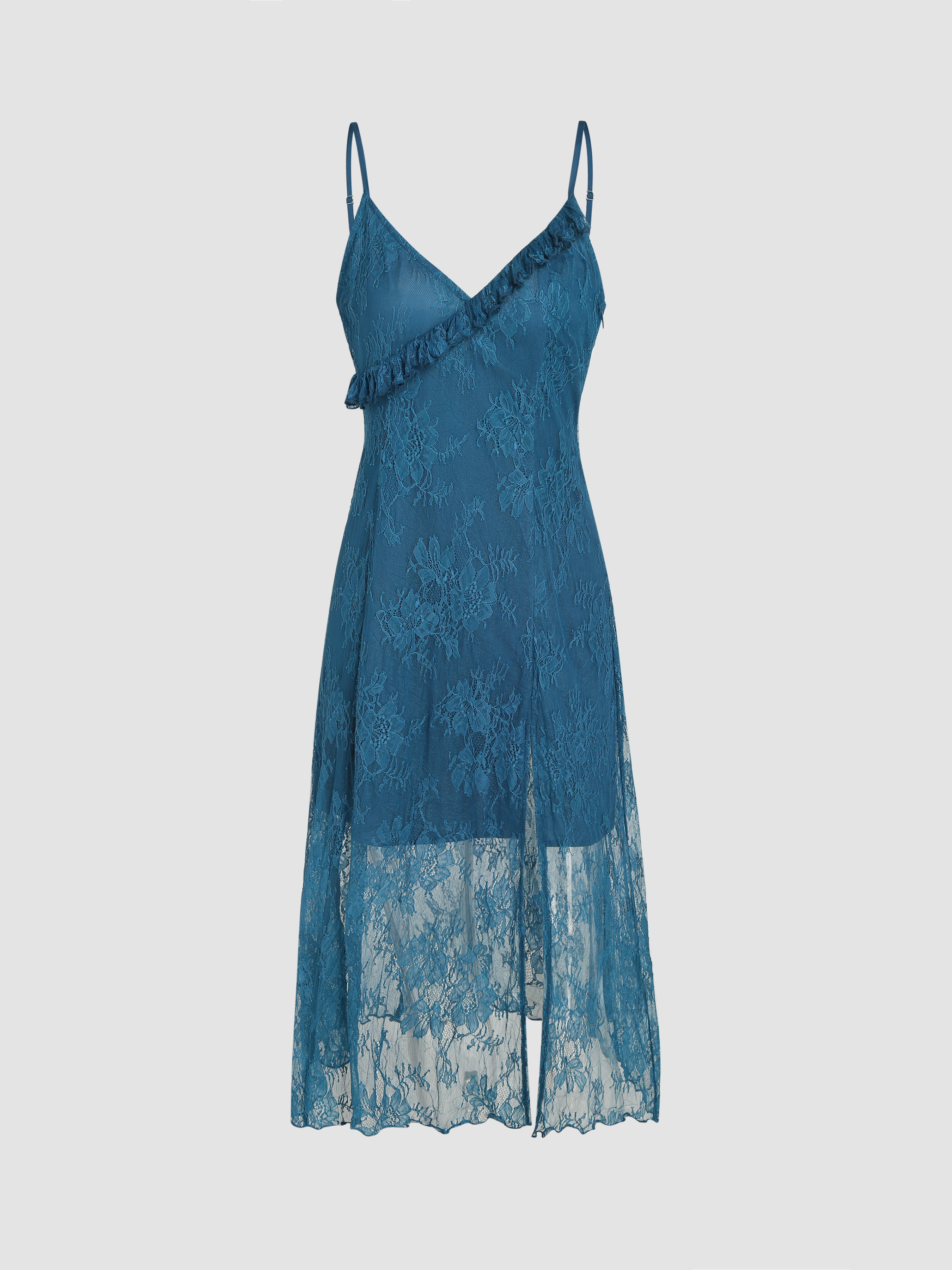 レース レース フローラル スプリット ミディドレス For デート