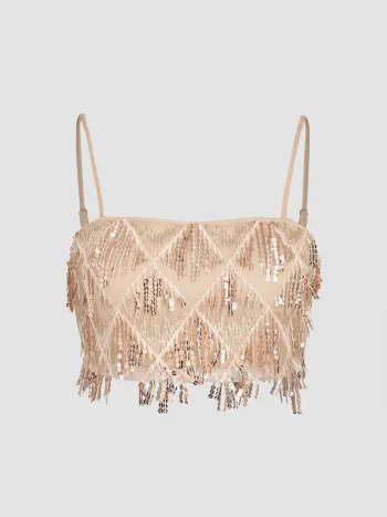 Sequins Tassel Crop Cami Top