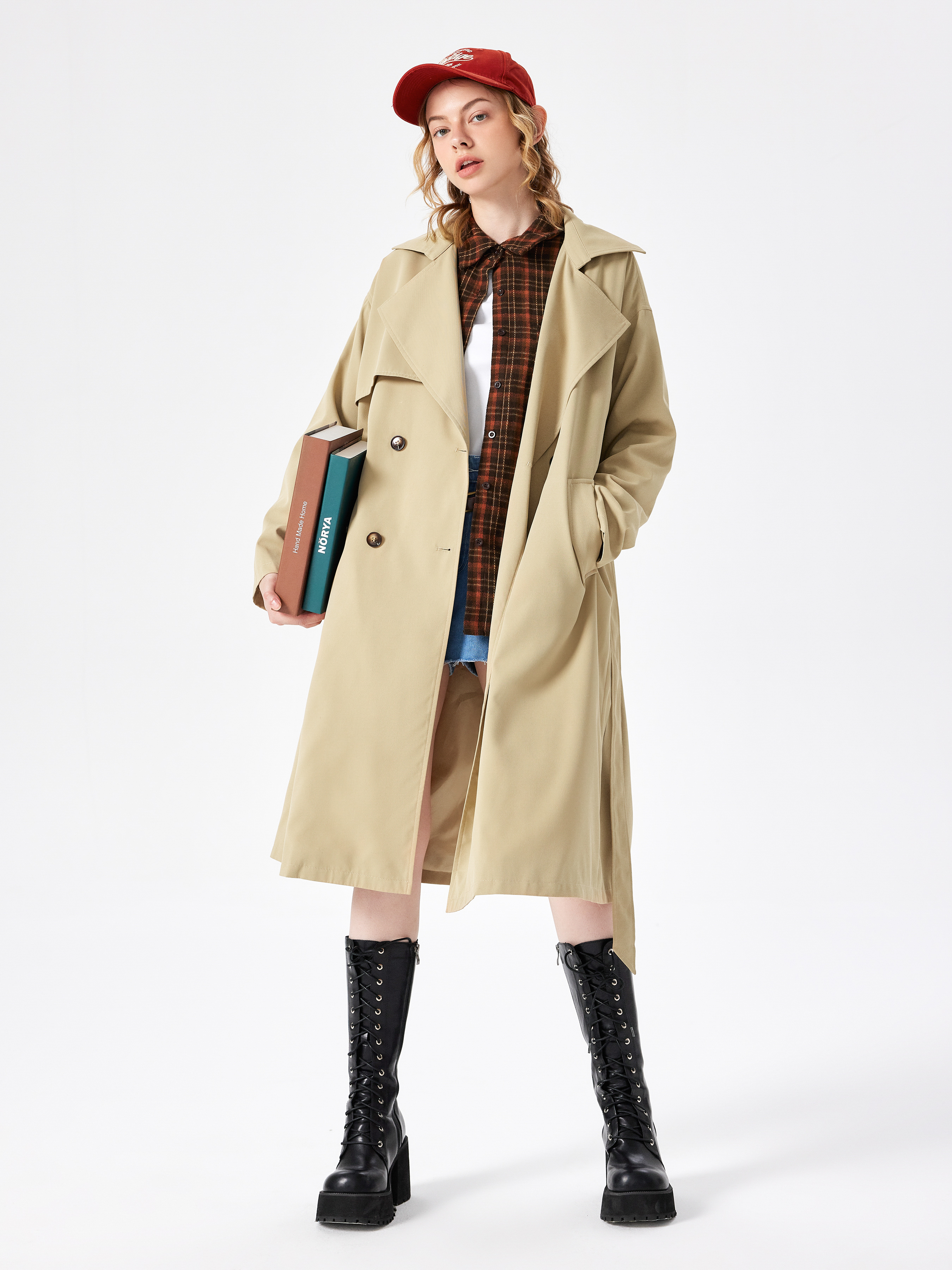 Notched Collar Belted Trench Coat