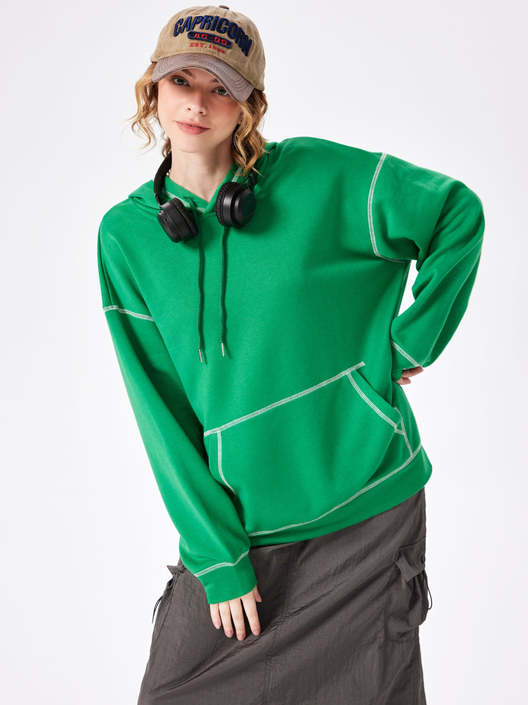 Übergroßer Kapuzenpullover mit festem Stich