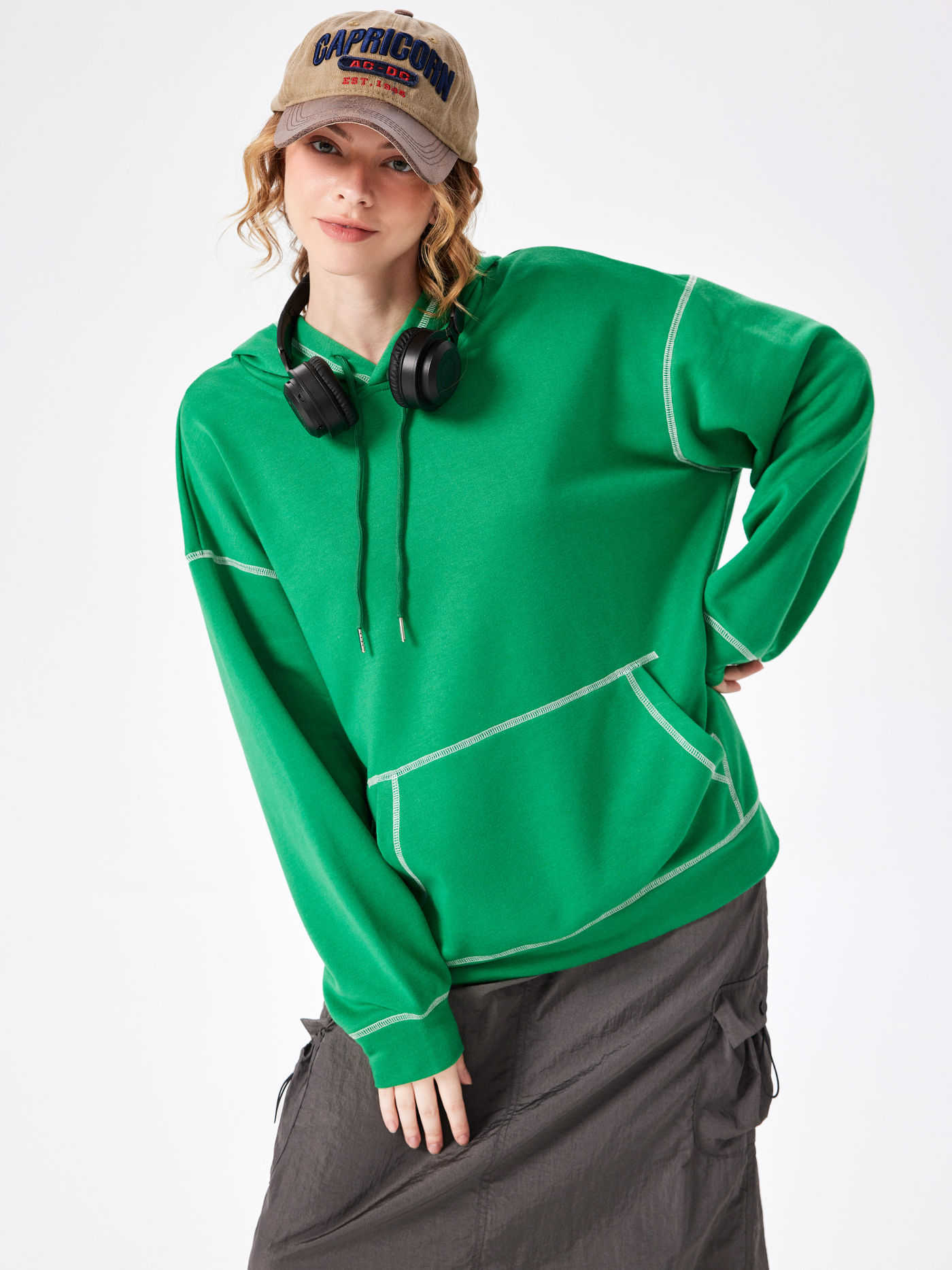 Felpa con cappuccio oversize in tinta unita