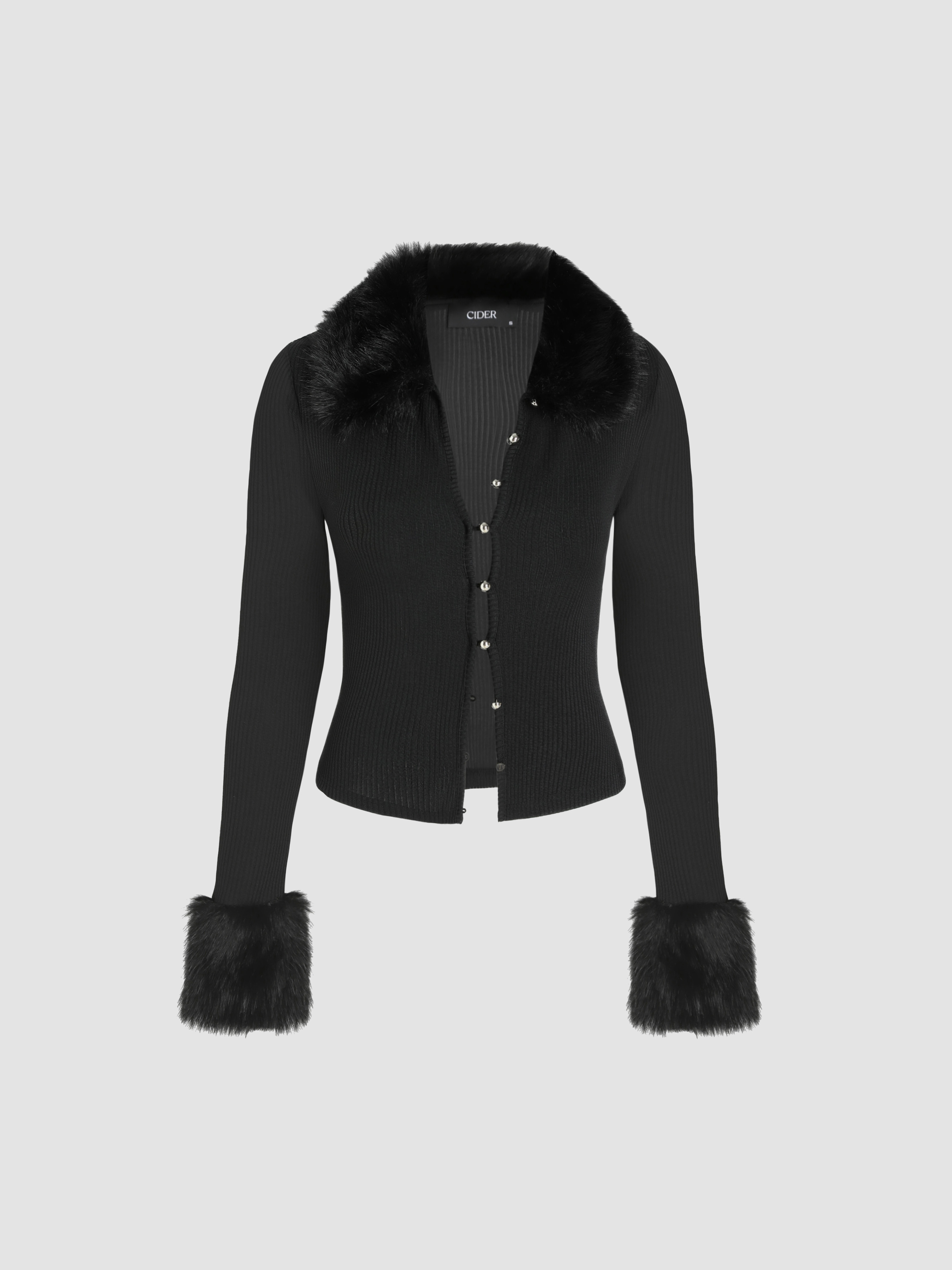 Faux Shearling Solid Contrasting Collar Jacket - Cider