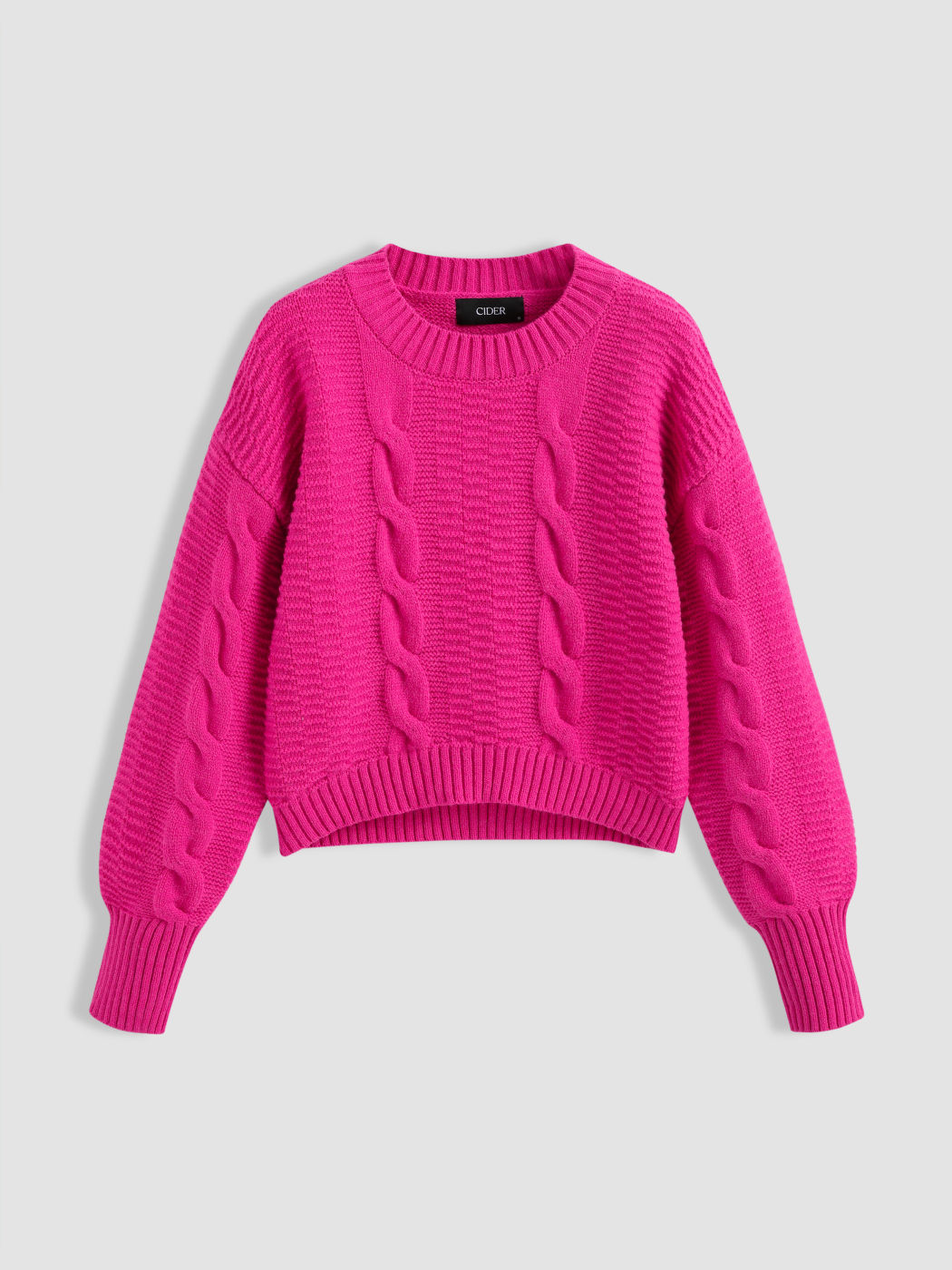 Barbiecore Knit Fabric Solid Cable Knit Crop Sweater For School
